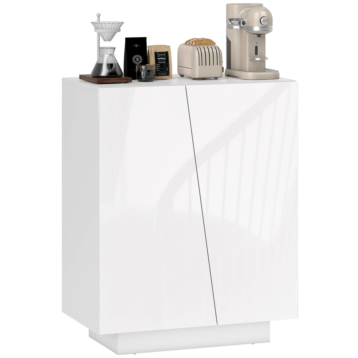HOMCOM High Gloss Storage Cabinet, Freestanding Storage Cupboard with Adjustable Shelves for Living Room, Bedroom, Hallway, White