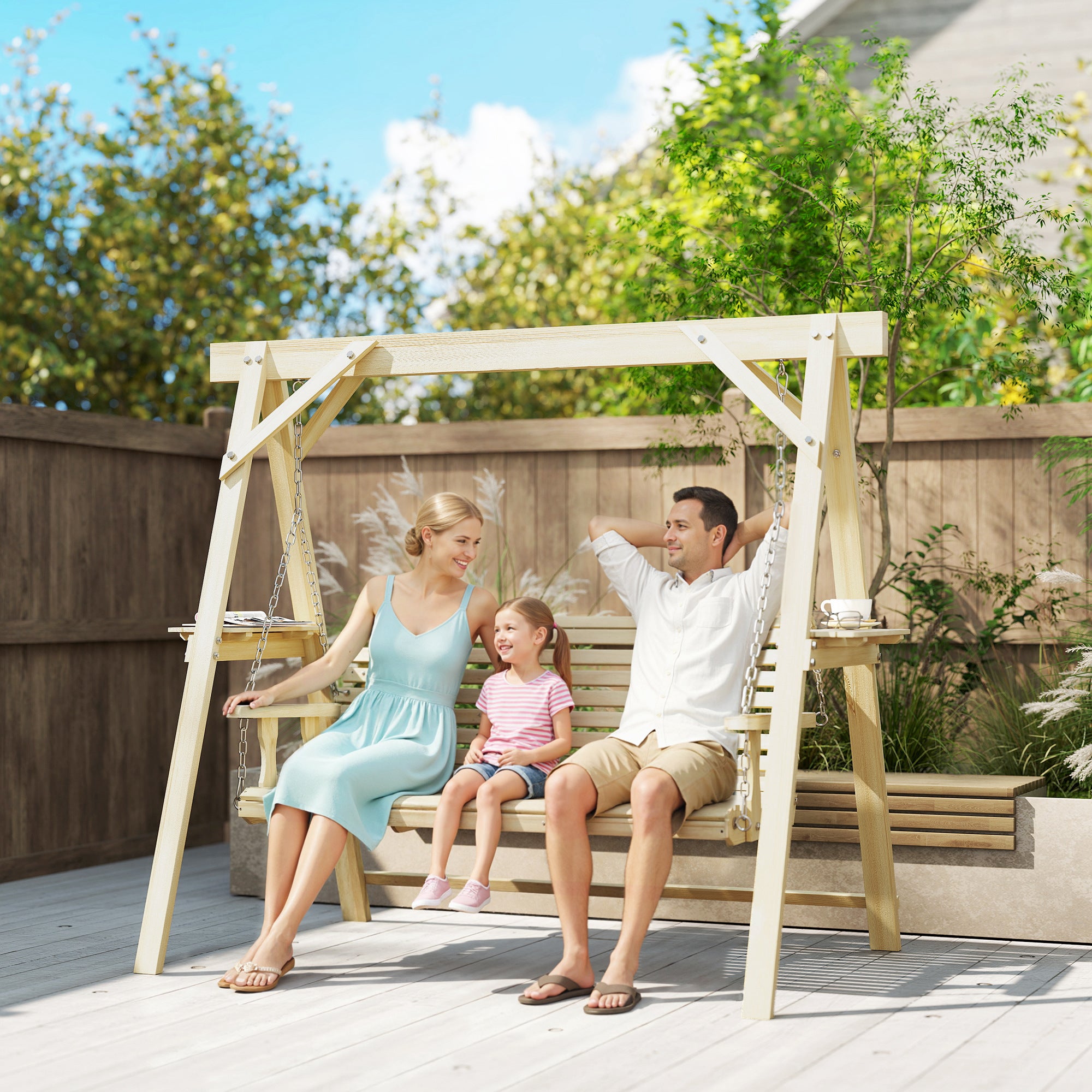 Outsunny Three-Seater Wooden Swing Bench