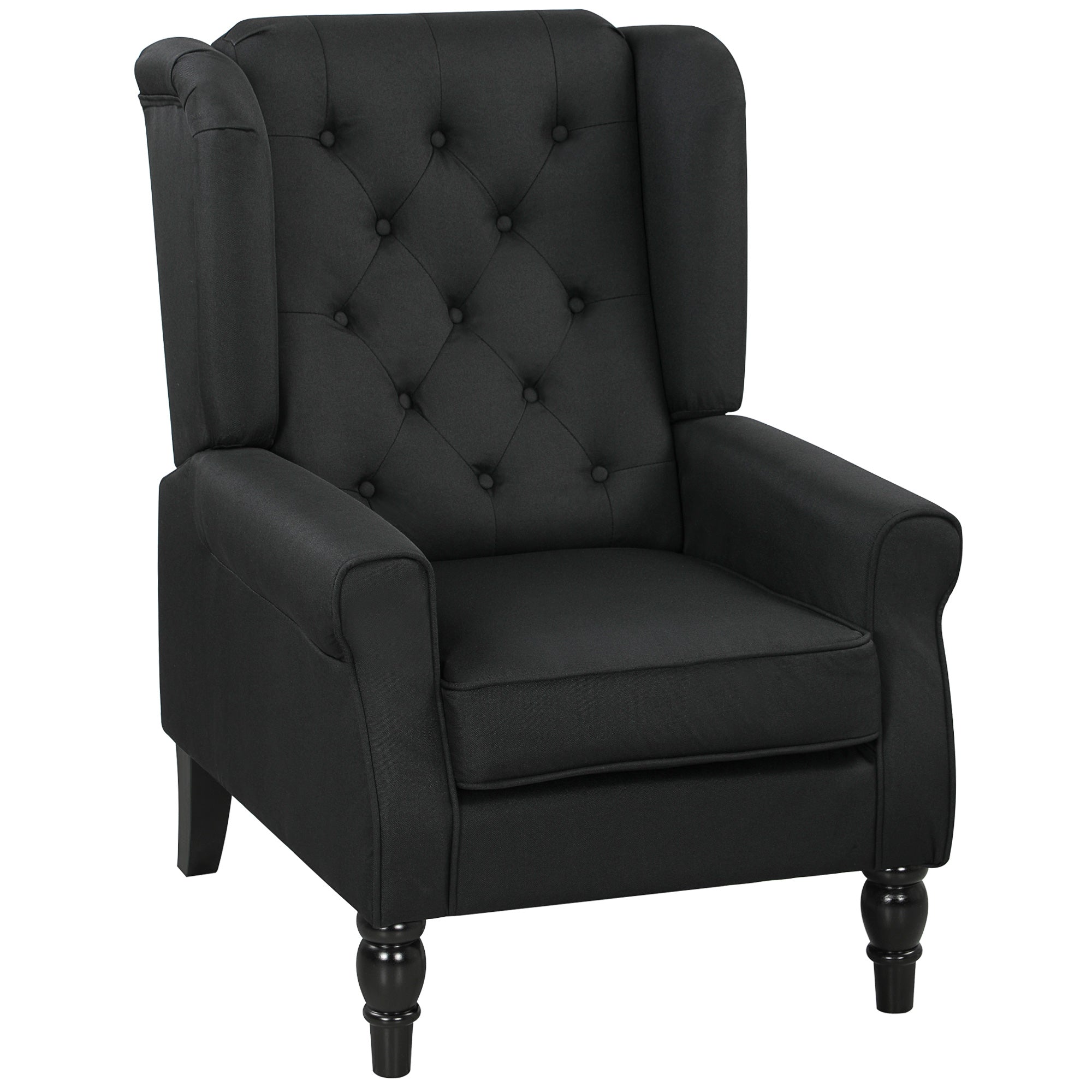 HOMCOM Retro Accent Chair, Linen Wingback Armchair with Wood Frame Button Tufted Design for Living Room Bedroom, Black