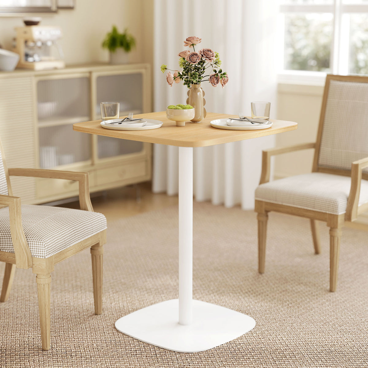 HOMCOM Small Dining Table, 60 cm Square Kitchen Table with Wood-veneer Top and Steel Base - Natural Wood Finish
