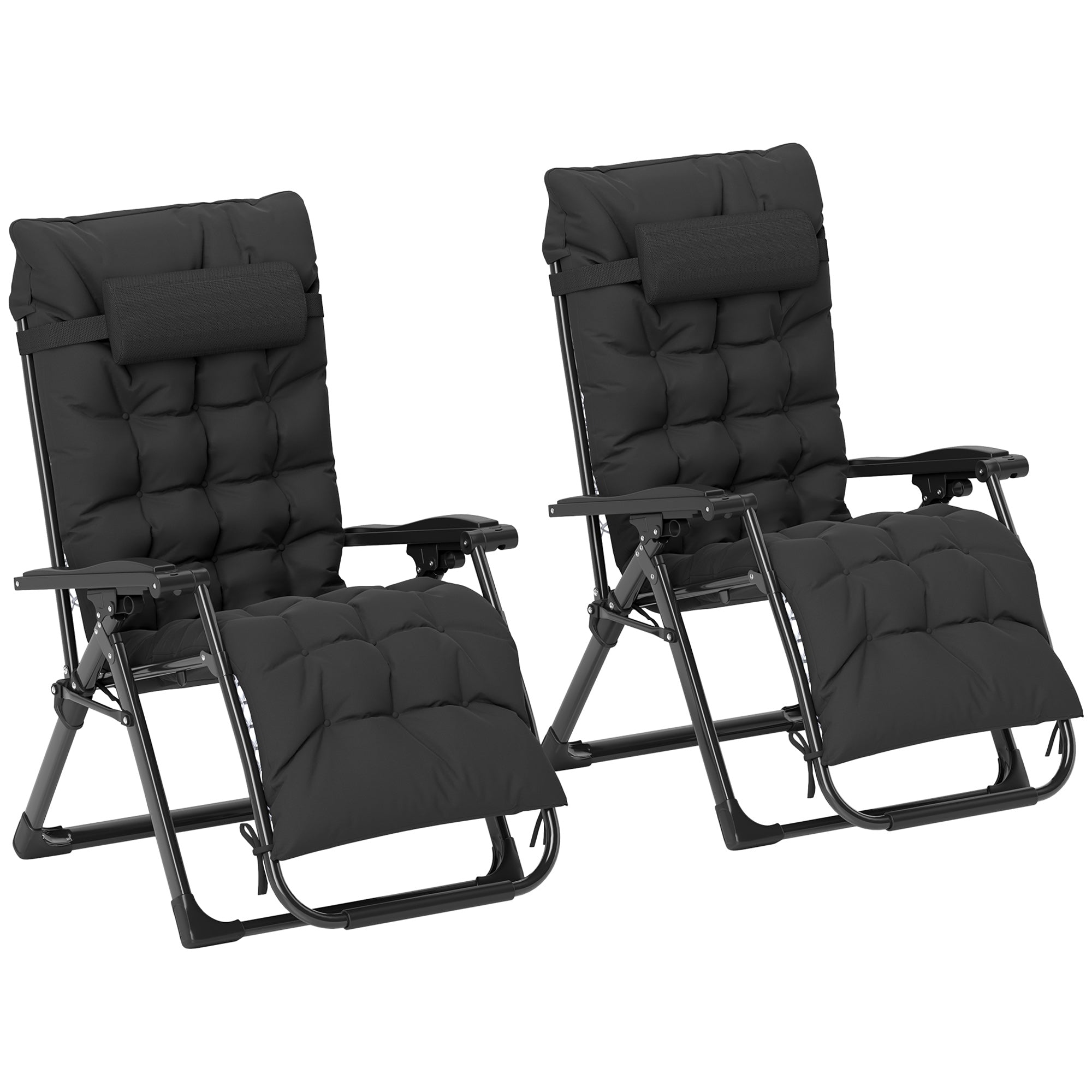 Outsunny 2 Piece Reclining Zero Gravity Sun Loungers with Cushions, Black