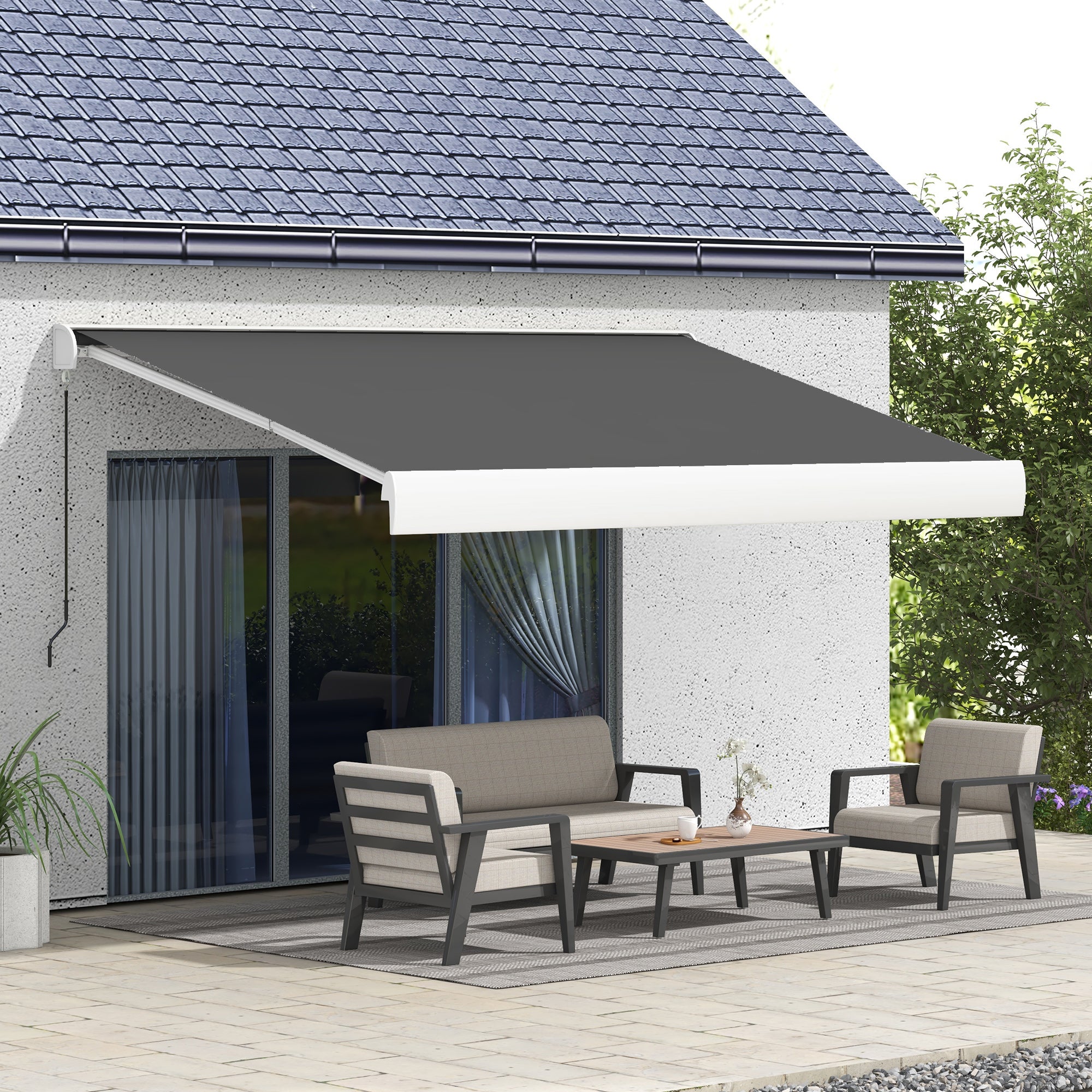 Outsunny 4 x 3(m) Electric Retractable Awning with Remote Controller, Aluminium Frame Sun Canopies for Patio Door Window - North Peak Garden Furniture