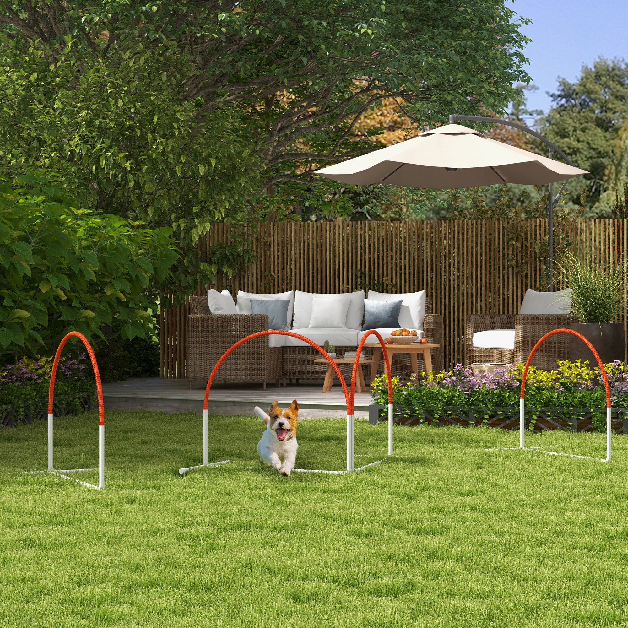 PawHut Dog Agility Equipment Set, Dog Agility Training Equipment for Dogs w/ Oxford Carry Bag, 4 PCS Weave Poles Orange - North Peak Garden Furniture
