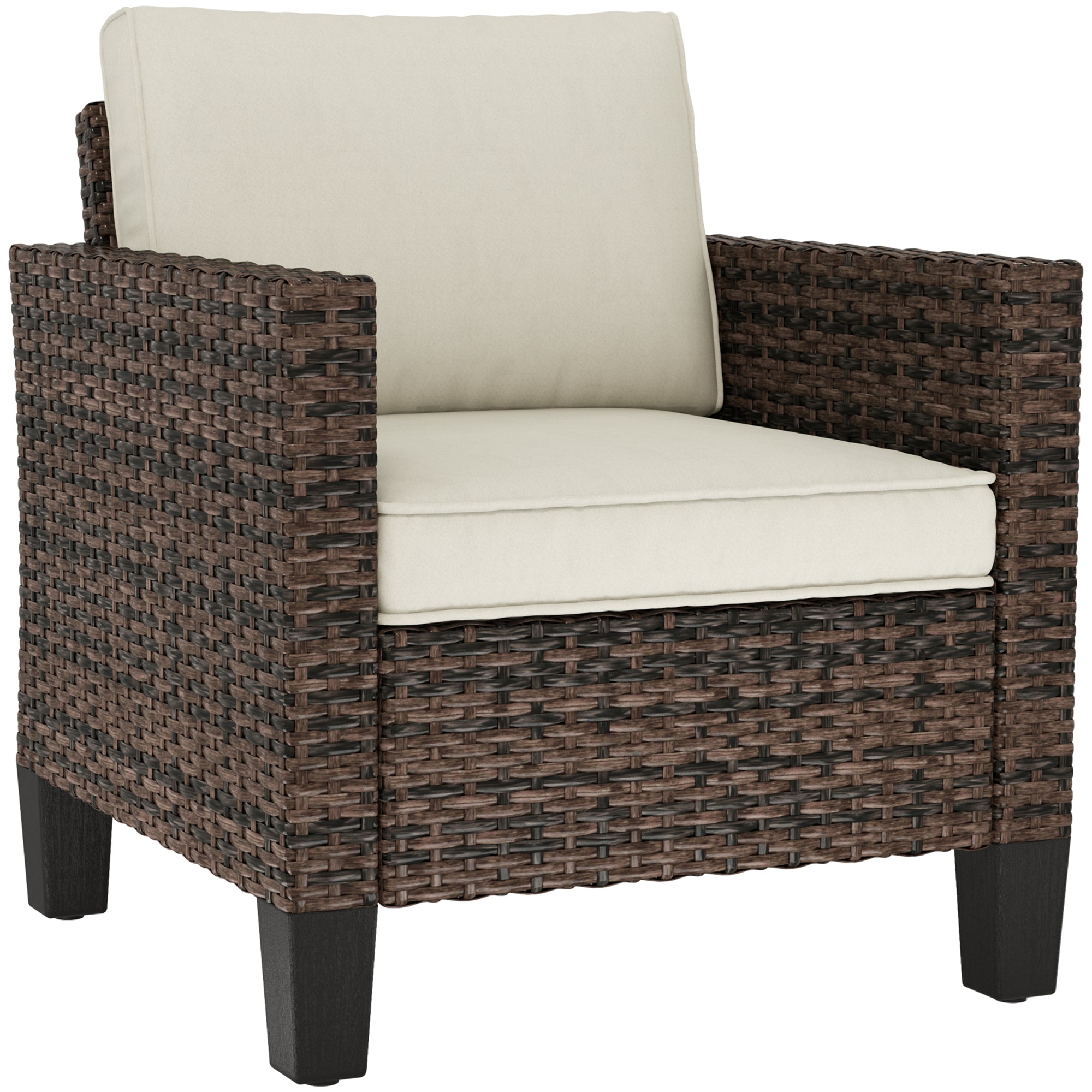 Outsunny Single Rattan Armchair, with Cushions - Brown - North Peak Garden Furniture