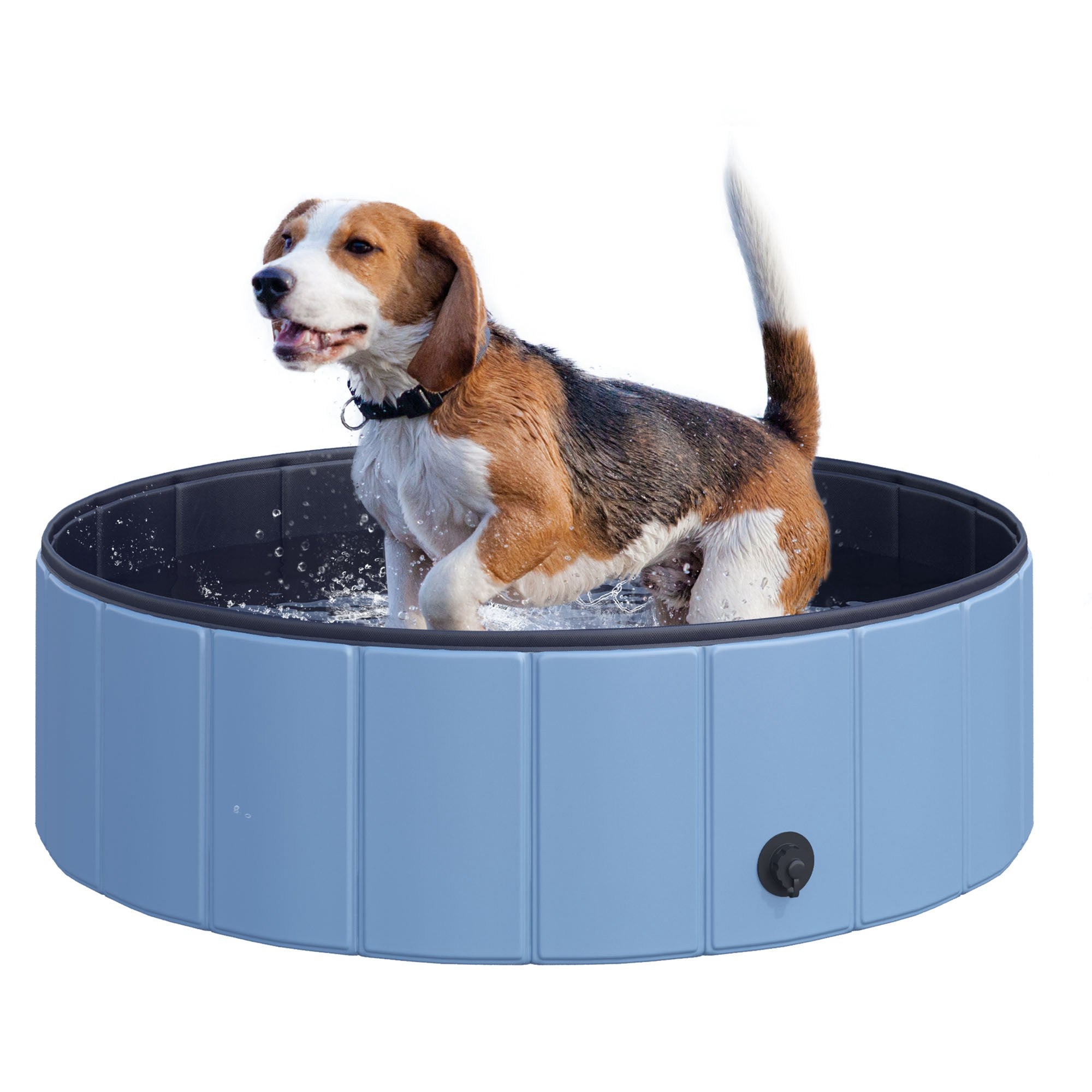 PawHut Foldable Dog Paddling Pool Pet Cat Swimming Pool Indoor/Outdoor Collapsible Summer Bathing Tub Shower Tub Puppy Washer (Φ100 x 30H cm, Blue) - North Peak Garden Furniture