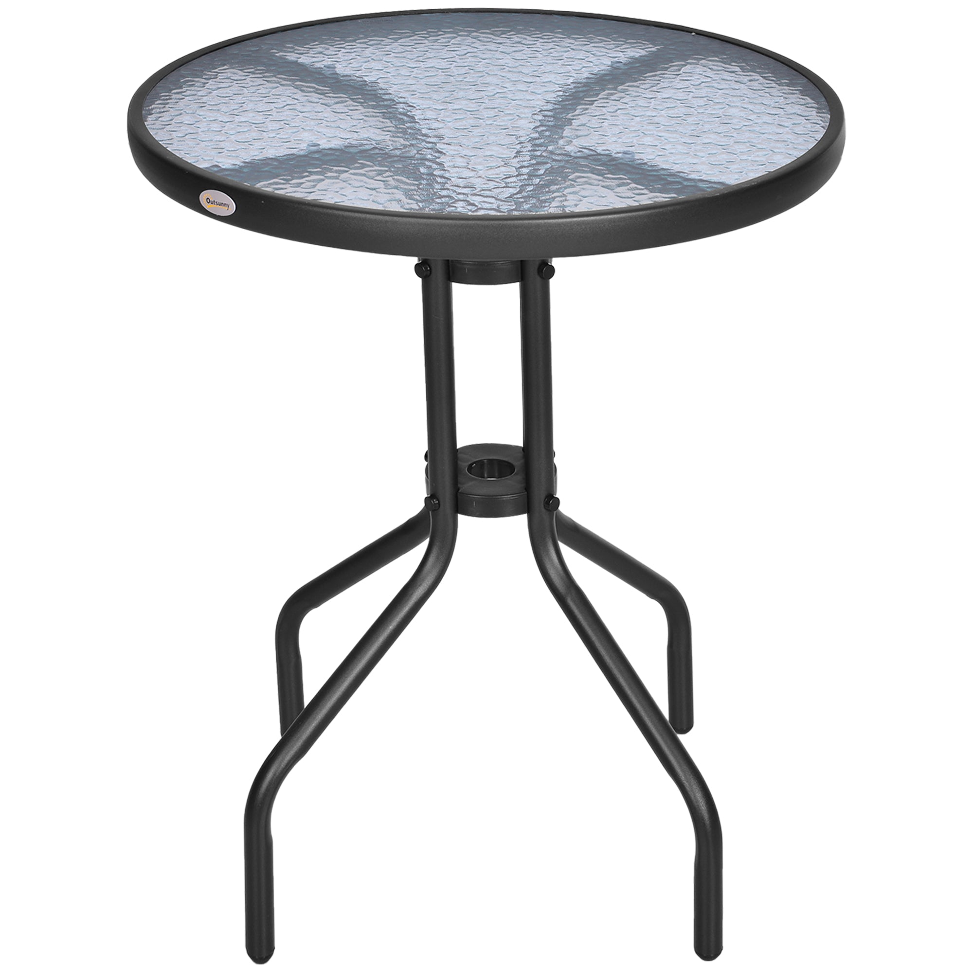 Outsunny Bistro Coffee Table Outdoor Tempered Glass Top Table Garden Round Dining Table - 60cm Diameter - North Peak Garden Furniture