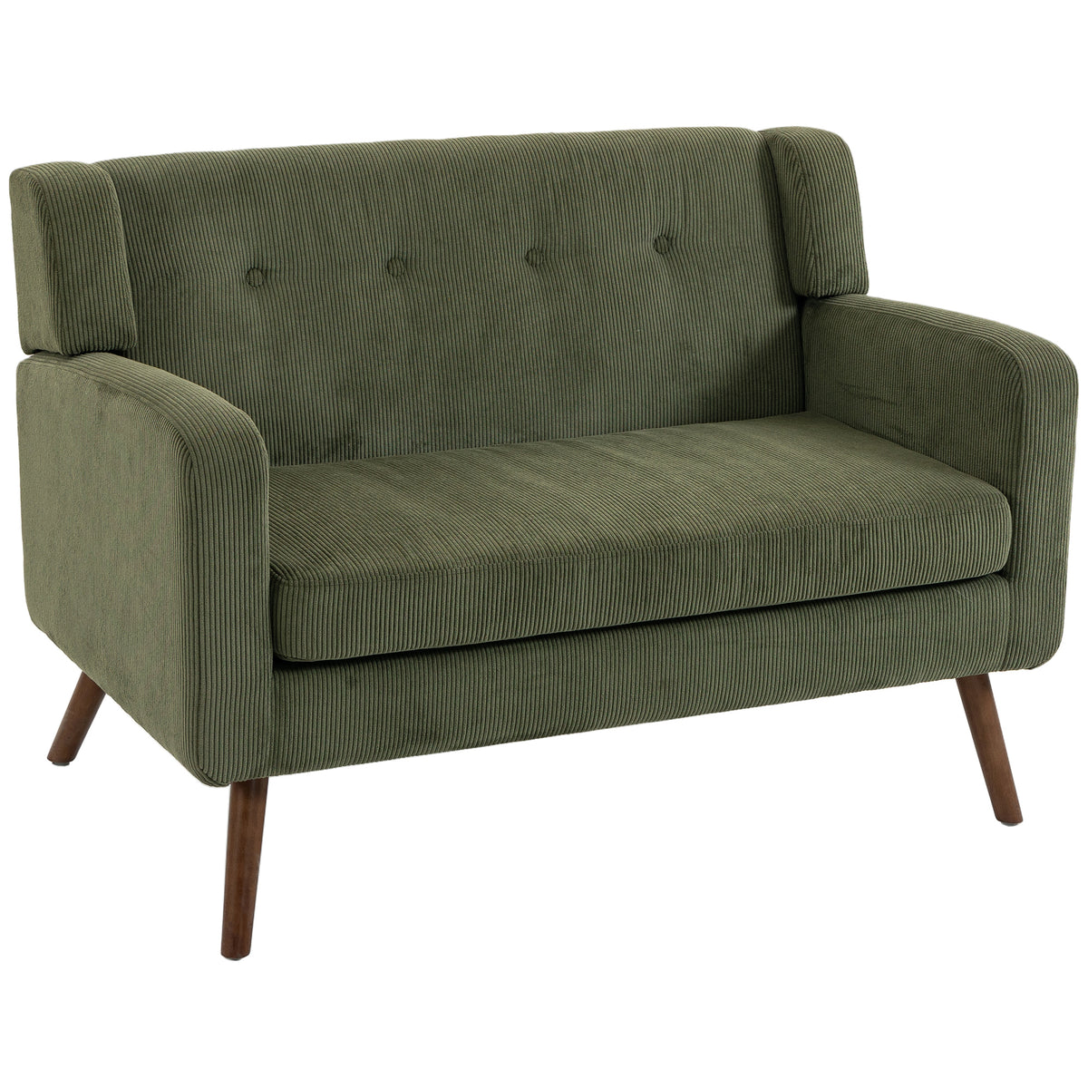 HOMCOM 2 Seater Sofa, 118 cm Corduroy Small Loveseat with Spring Cushion, Wood Legs for Small Space, Living Room, Dark Green