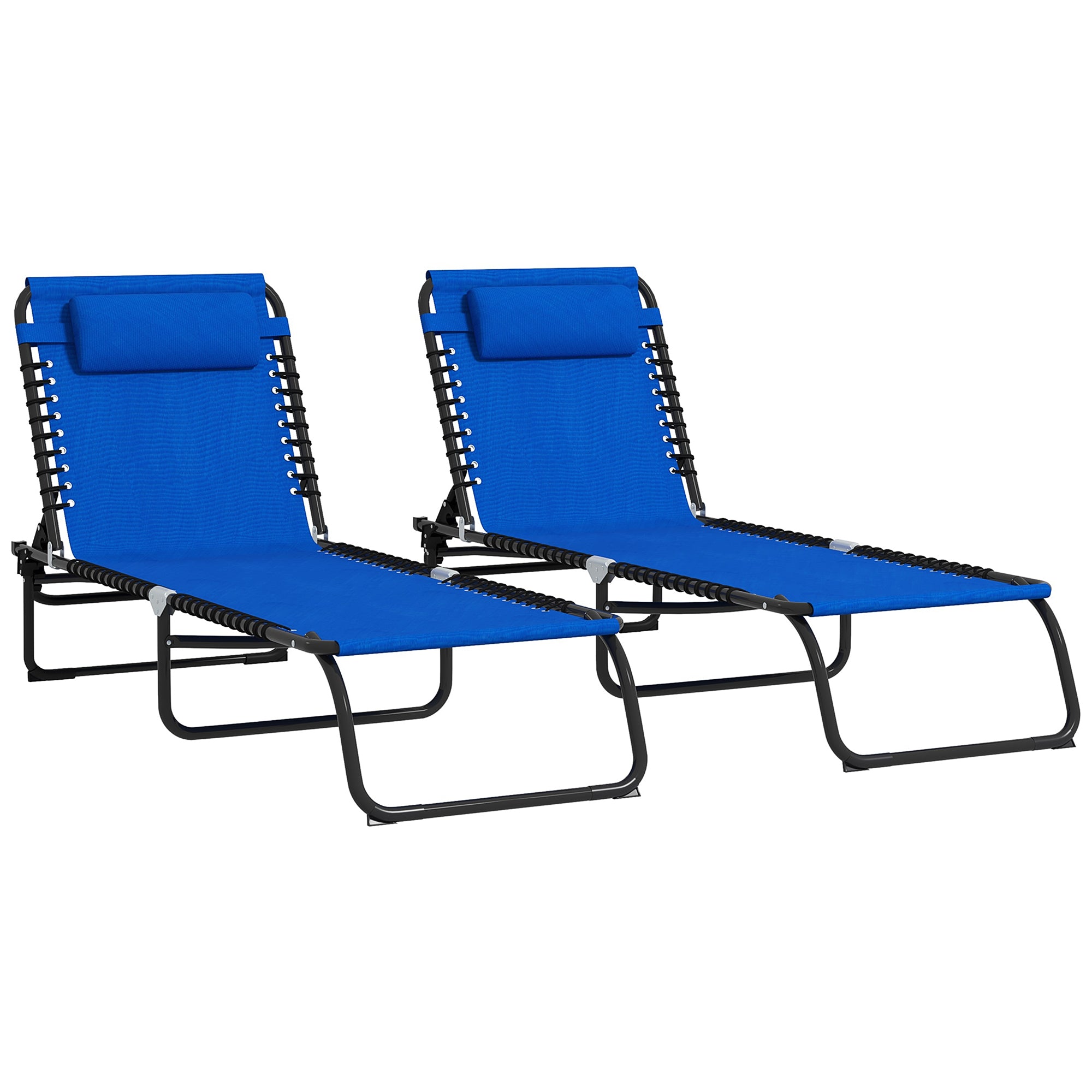 Outsunny Set of Two Folding Sun Loungers, with Four-Position Backs - Blue - North Peak Garden Furniture