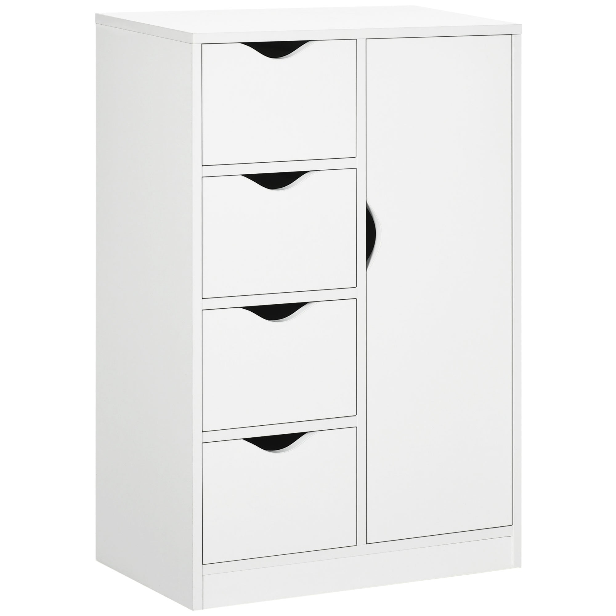 HOMCOM Bathroom Cabinet, Freestanding Storage Cabinet with 4 Drawers, Door Cupboard for Living Room, Kitchen, Bedroom, White - North Peak Garden Furniture