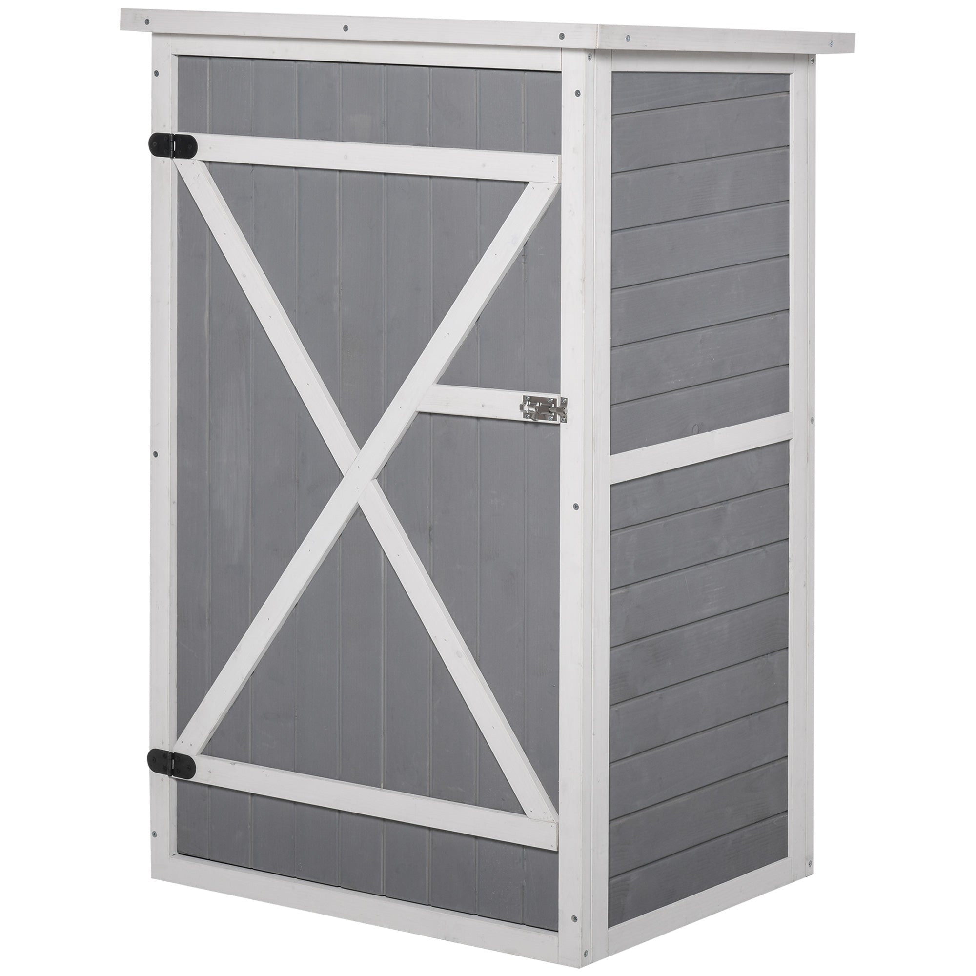 Outsunny Garden Shed Wooden Garden Storage Shed Fir Wood Tool Cabinet Organiser with Shelves 75L x 56W x115Hcm Grey - North Peak Garden Furniture