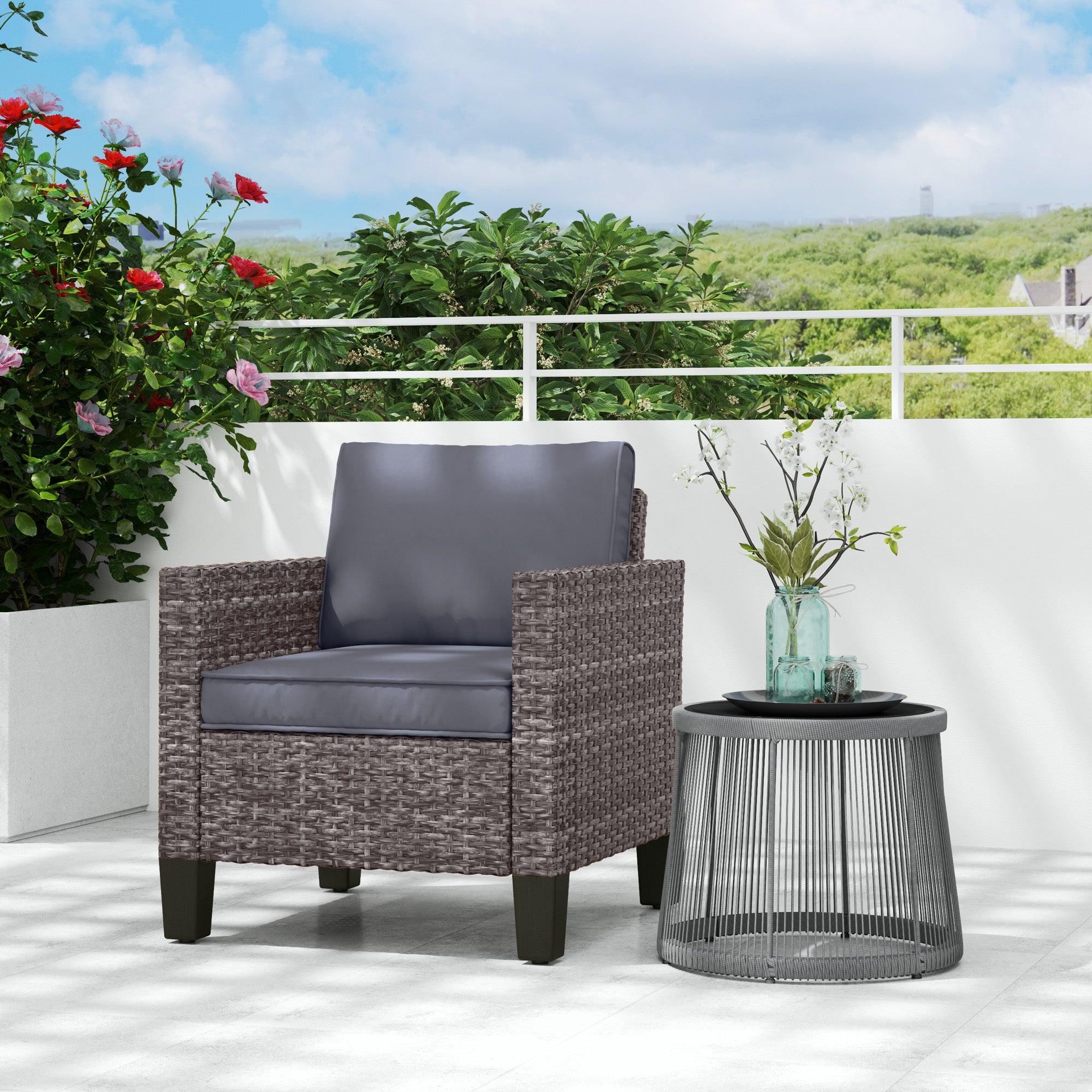 Outsunny Single Rattan Armchair, with Cushions - Mixed Grey - North Peak Garden Furniture