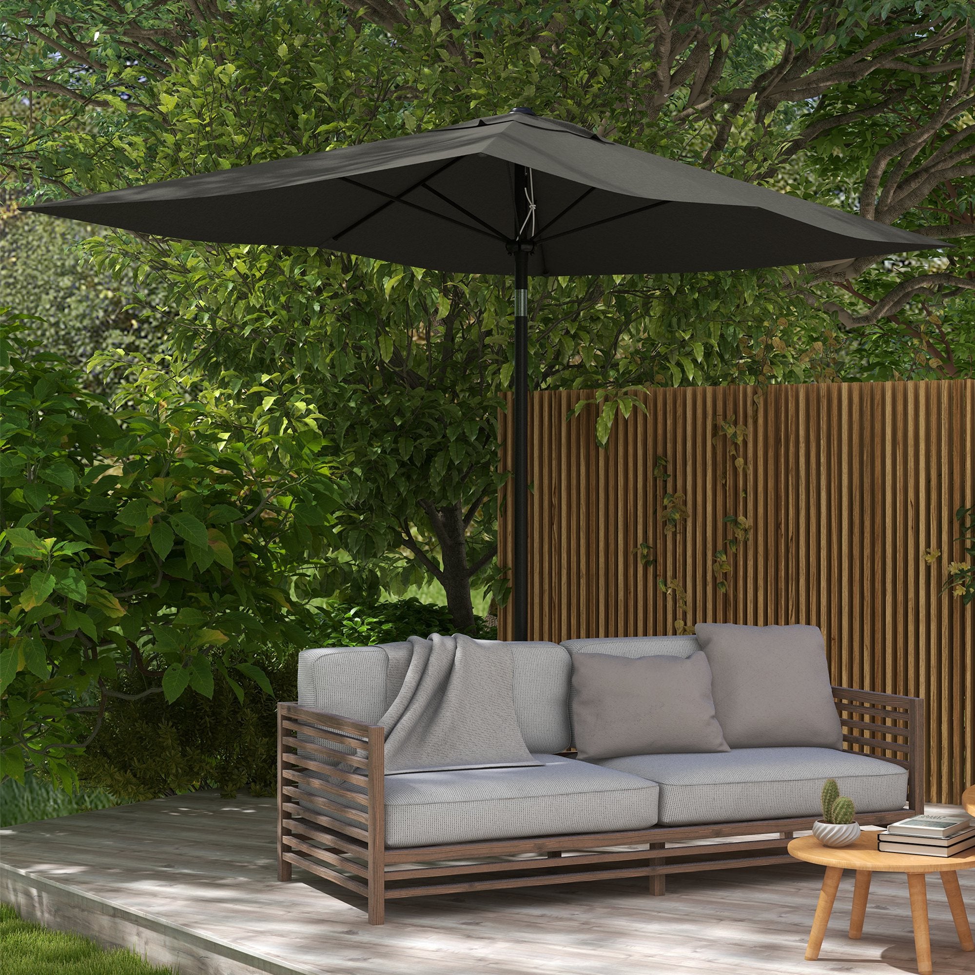 Outsunny 2 x 3(m) Garden Parasol Umbrella, Rectangular Outdoor Market Umbrella Sun Shade with Crank & Push Button Tilt, 6 Ribs, Aluminium Pole, Dark Grey - North Peak Garden Furniture
