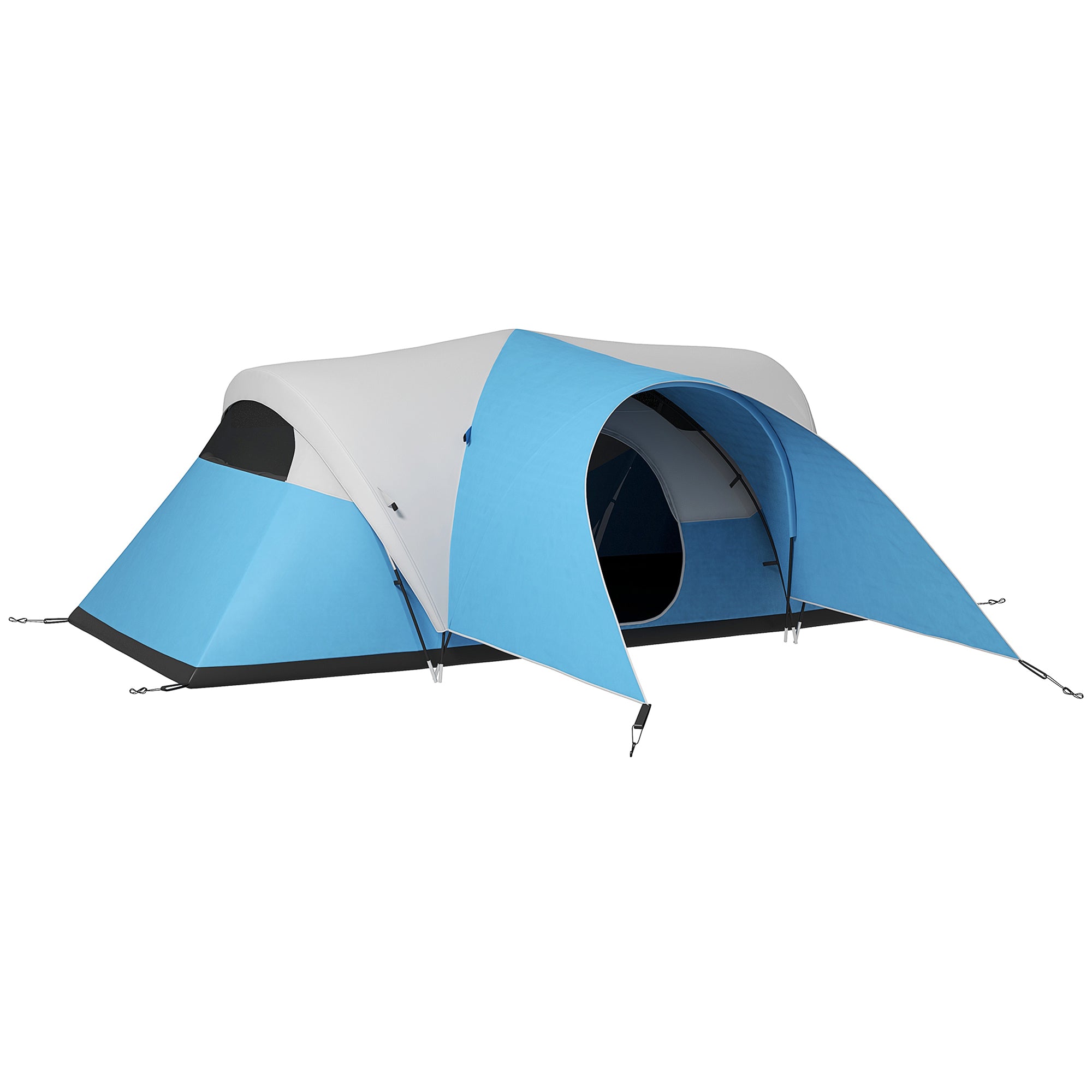Outsunny 3000mm Waterproof Camping Tent for 5-6 Man, Family Tent with Porch and Sewn in Groundsheet, Portable with Bag, Blue - North Peak Garden Furniture