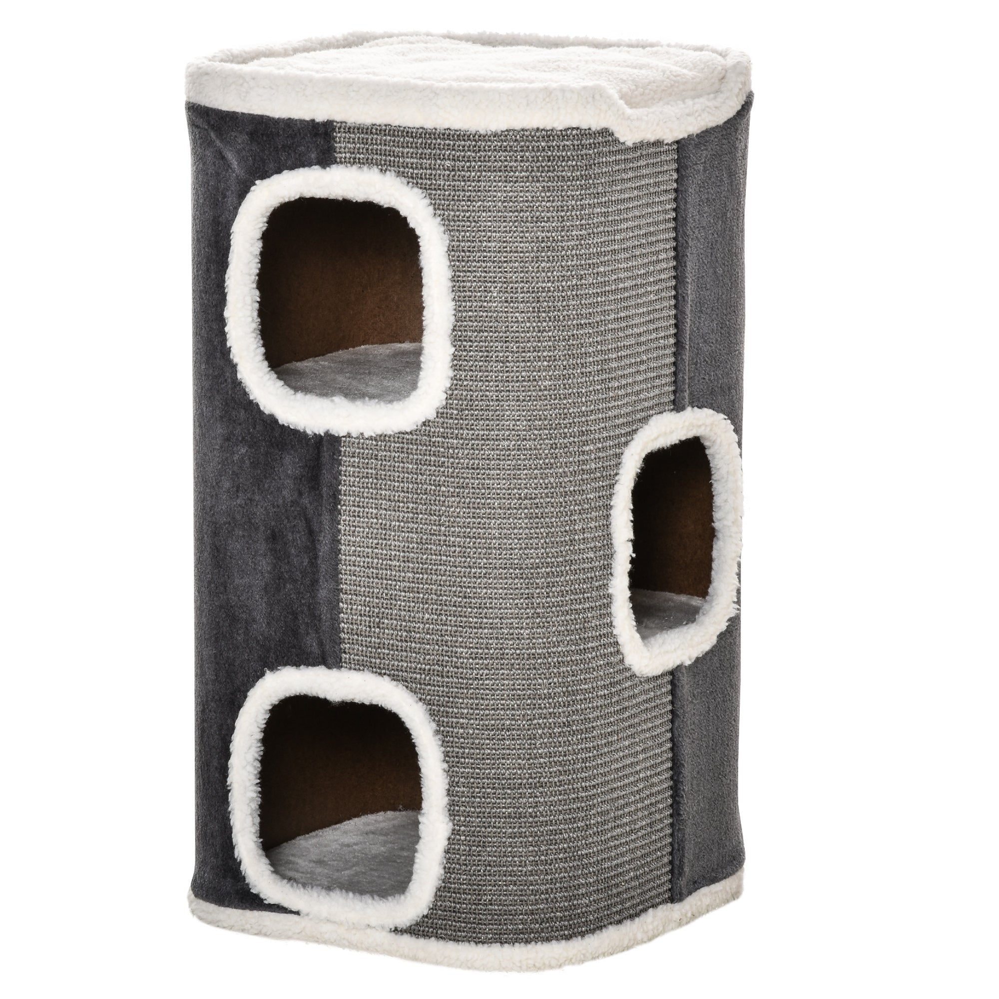 PawHut Sisal Cat Barrel with Soft Plush & Lamb Fleece Grey - North Peak Garden Furniture