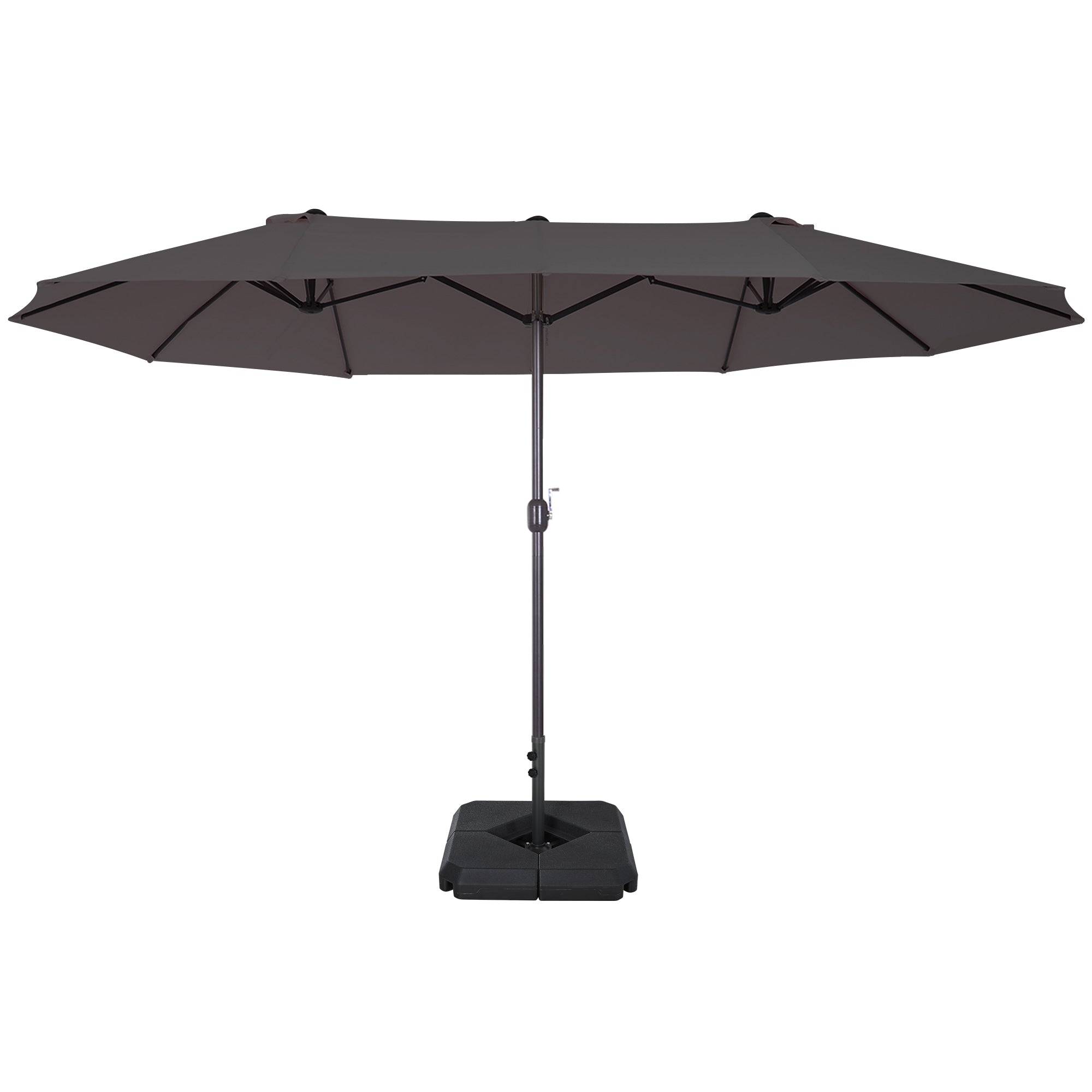 Outsunny 4.6m Garden Parasol Double-Sided Sun Umbrella Patio Market Shelter Canopy Shade with Weight Base, Grey - North Peak Garden Furniture