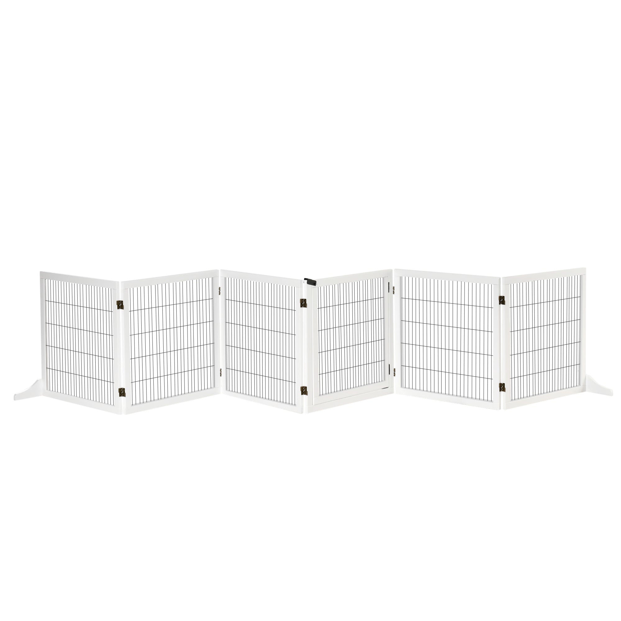 PawHut Wooden Pet Gate, Freestanding Dog Safety Barrier, w/ 2 Support Feet, White - North Peak Garden Furniture