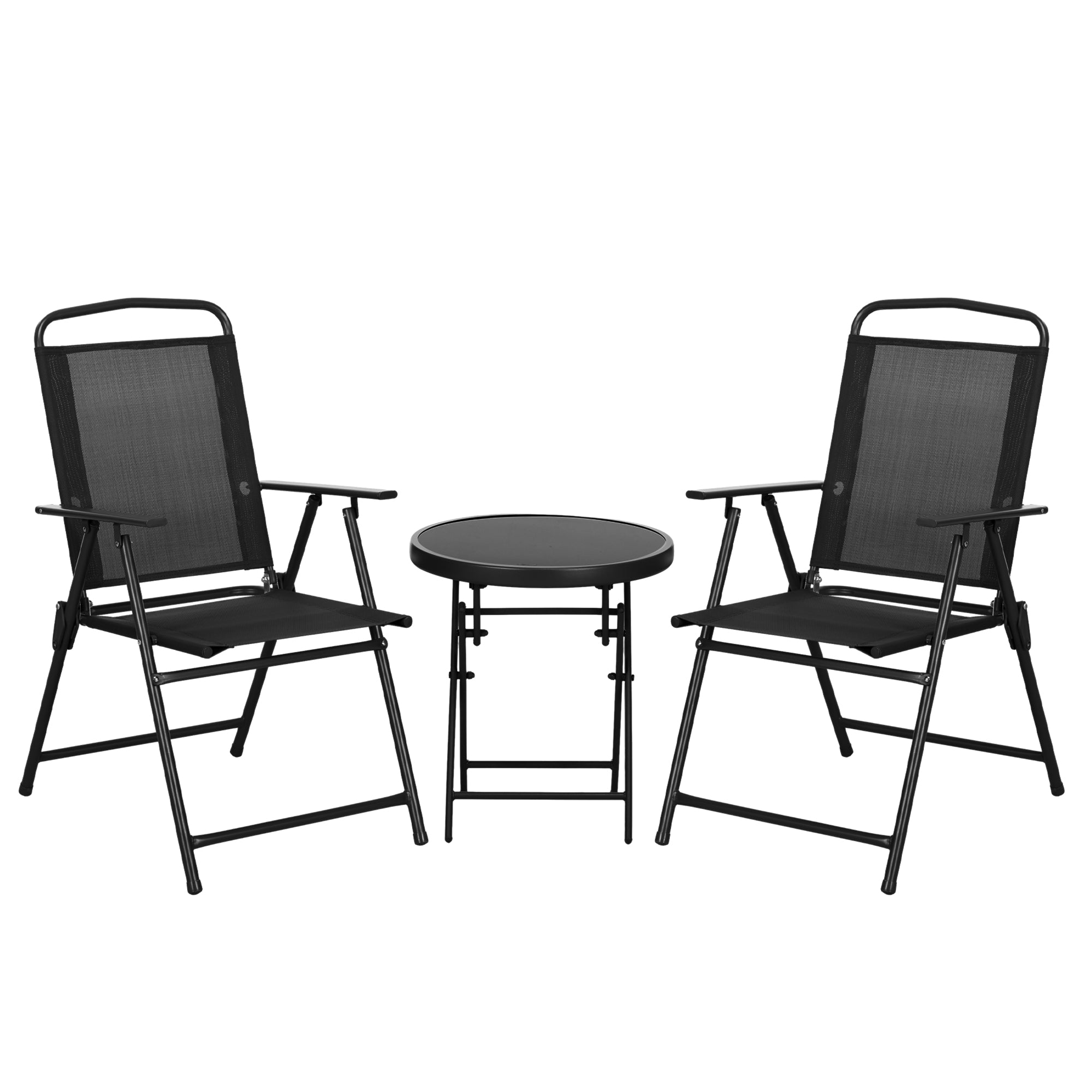 Outsunny Three-Piece Garden Seat Set, with Glass-Top Table - Black - North Peak Garden Furniture