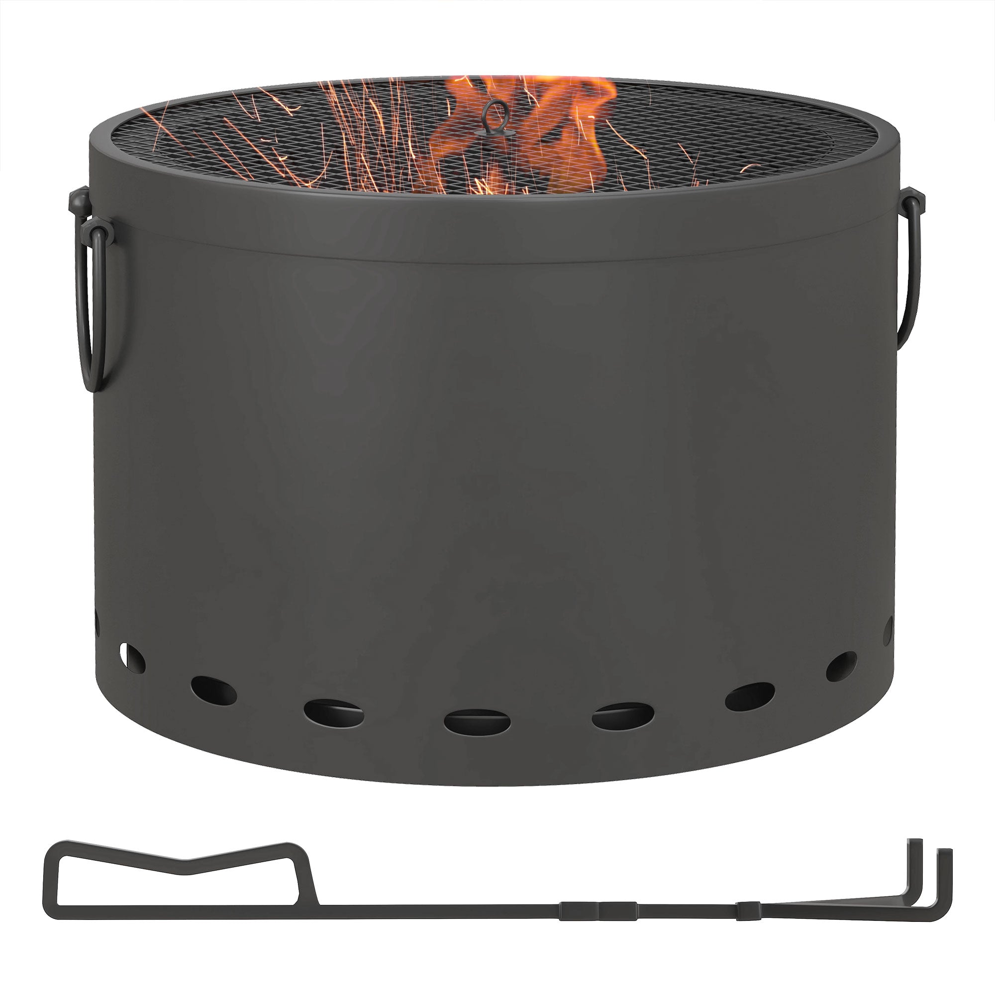 Outsunny Smokeless Fire Pit, 38cm Portable Wood Burning Firepit with Spark Screen and Poker, Low Smoke Camping Bonfire Stove for Garden Patio Picnic, Dark Grey - North Peak Garden Furniture