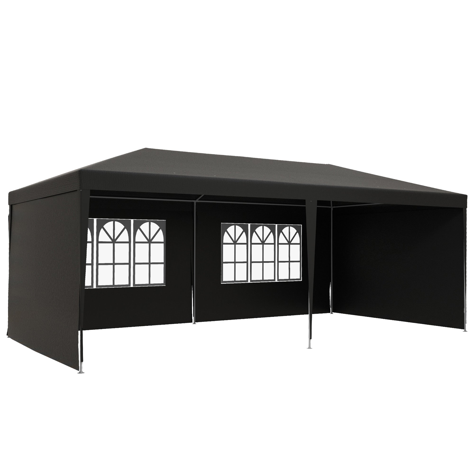 Outsunny 6 x 3 m Party Tent Gazebo Marquee Outdoor Patio Canopy Shelter with Windows and Side Panels Dark Grey - North Peak Garden Furniture