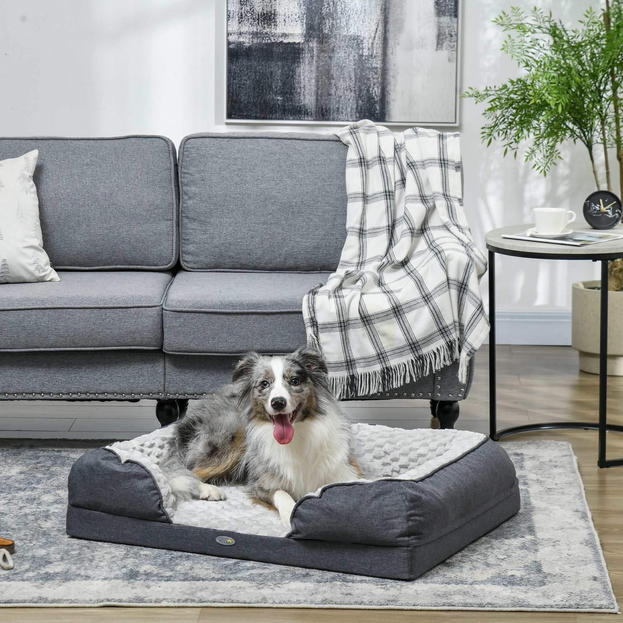 PawHut Calming Dog Bed Pet Mattress w/ Removable Cover, Anti-Slip Bottom, for Medium Dogs, 90L x 69W x 21Hcm - Charcoal Grey - North Peak Garden Furniture