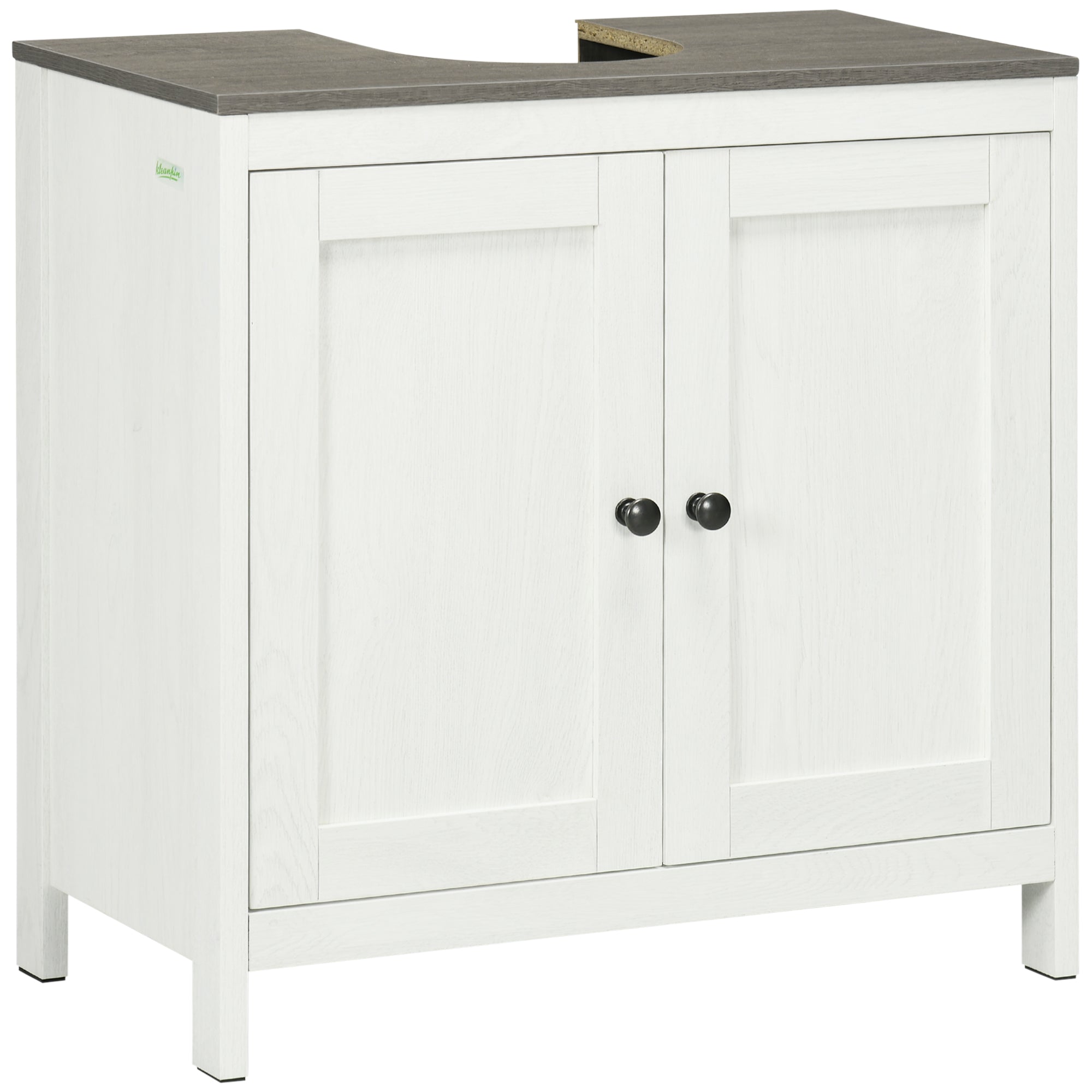 kleankin Modern Bathroom Sink Cabinet, Floor Standing Under Sink Cabinet, Freestanding Storage Cupboard with Adjustable Shelf, Double Doors, Antique White - North Peak Garden Furniture