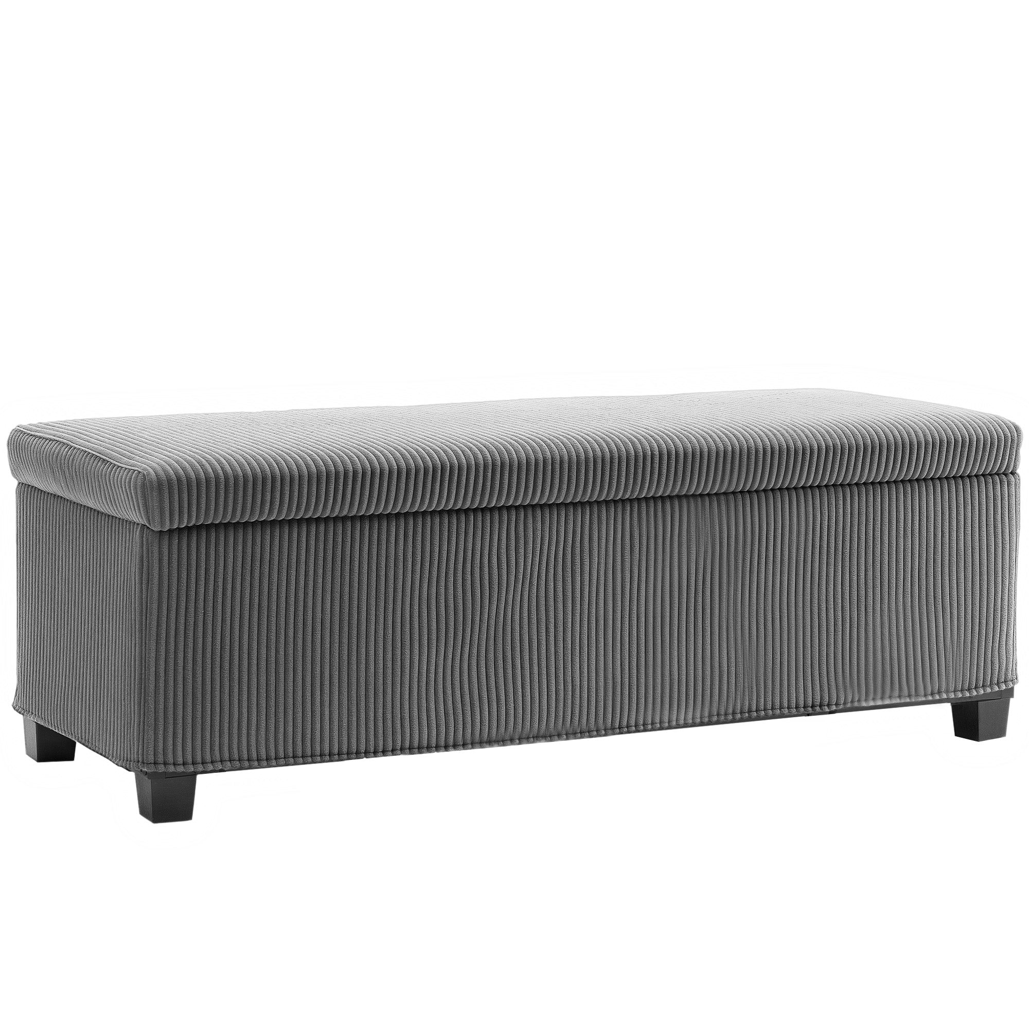 HOMCOM Storage Ottoman Bench, Corduroy Footstool with Removable Lid and Legs, 112cm Storage Chest Box for Living Room, Bedroom, Hallway, Grey - North Peak Garden Furniture