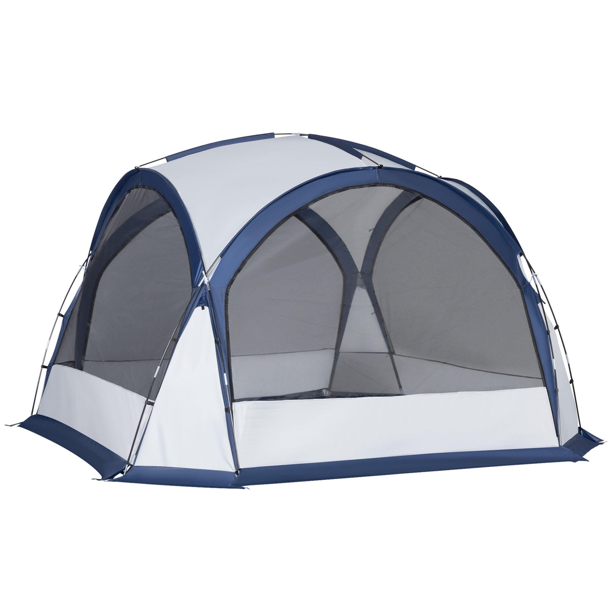 Outsunny Dome Tent for 6-8 Person, Camping Tent with 4 Zipped Mesh Doors, Removable Oxford Cloth, Lamp Hook, Portable Carry Bag, White and Blue - North Peak Garden Furniture
