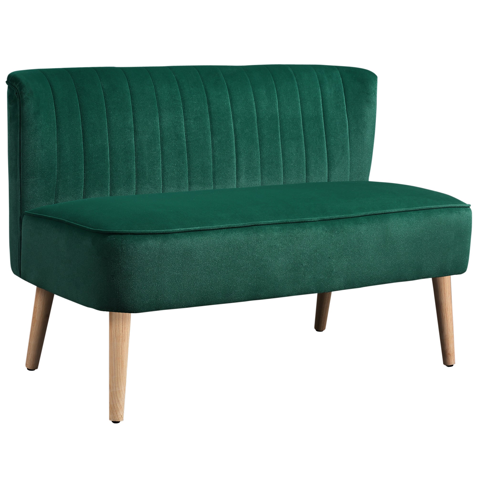 HOMCOM 46" Loveseat Sofa Upholstered Small 2 Seater Sofa with Thick Padded Seat and Rubber Wood Legs, Dark Green