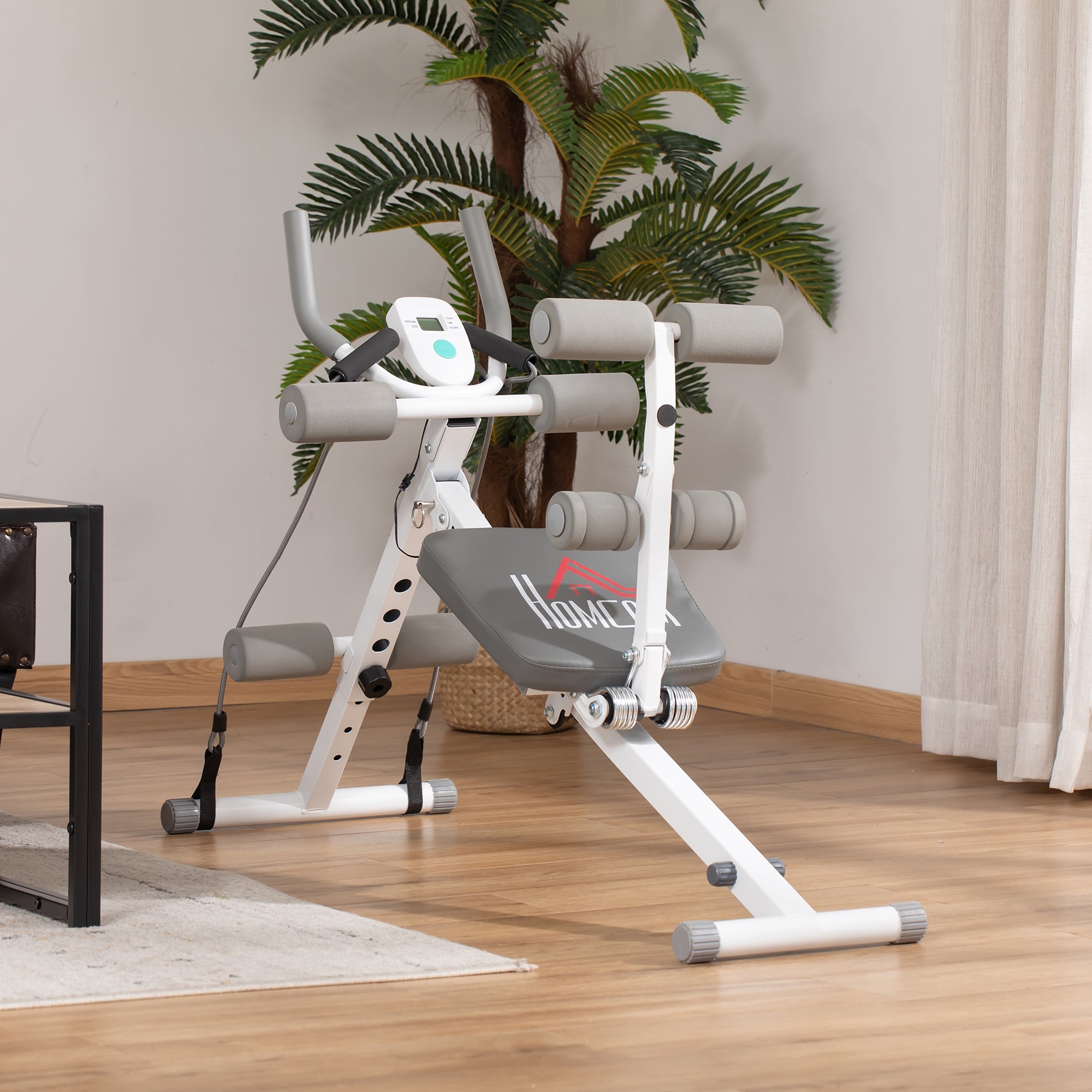 HOMCOM 2-IN-1 Core Abdominal Ab Trainer Sit Up Bench with LCD Screen, Adjustable Fitness Crunch Machine for Home GYM - North Peak Garden Furniture
