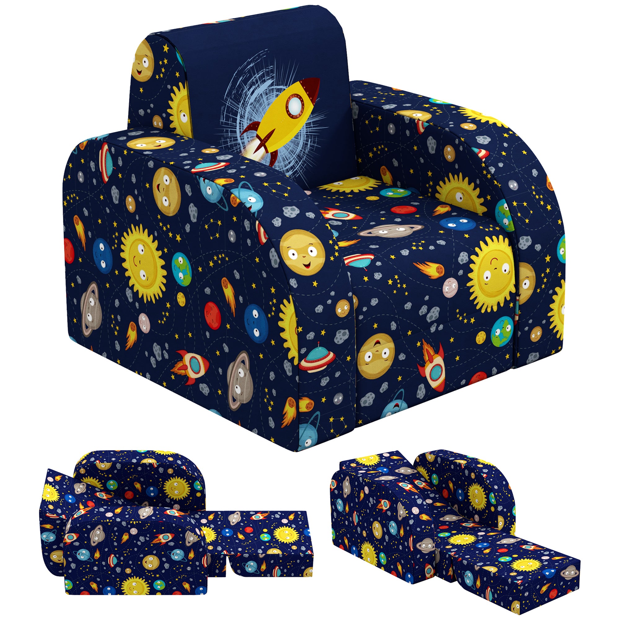 AIYAPLAY Foldable Toddler Chair Soft Snuggle Sponge Filled for Bedroom Playroom, Aged 18 Months to 3 Years - Dark Blue - North Peak Garden Furniture