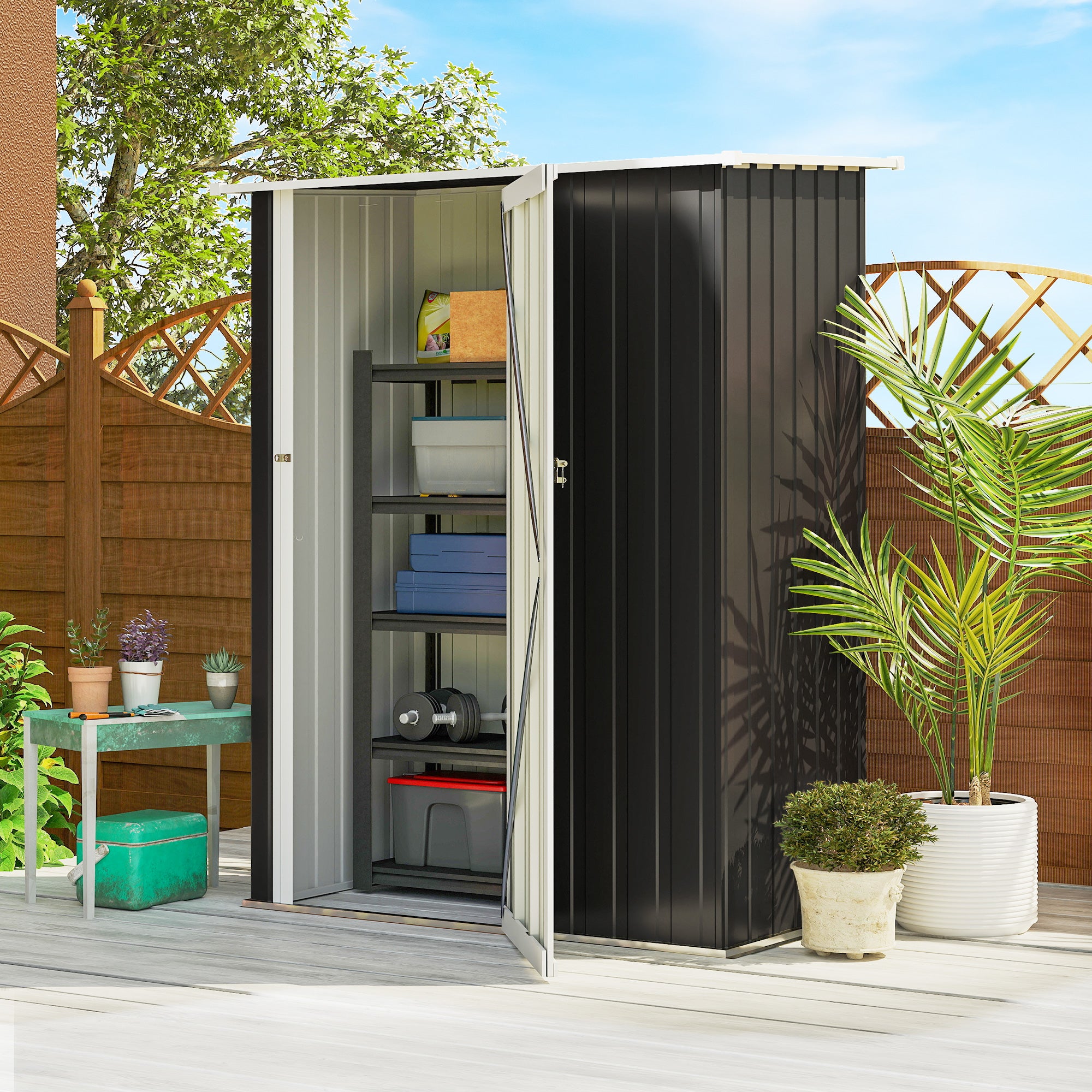 Outsunny 5ft x 3ft Garden Metal Storage Shed, Outdoor Tool Shed with Sloped Roof, Lockable Door for Tools, Equipment, Grey
