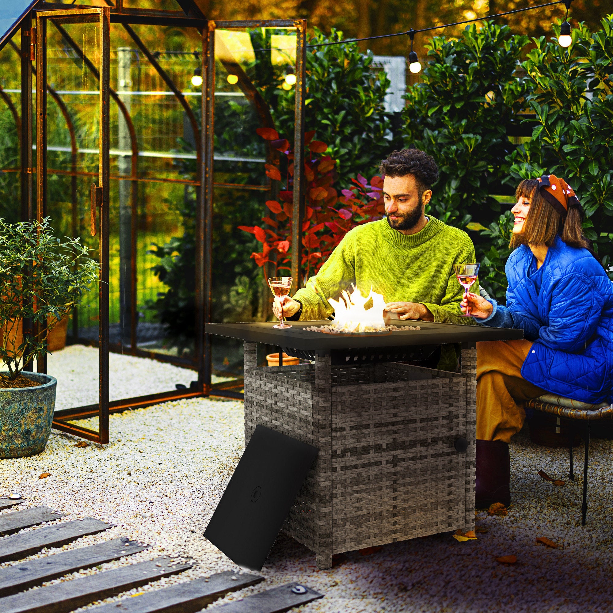 Outsunny 72.5 x 72.5cm 50,000 BTU Fire Pit Table, with Cover - Grey - North Peak Garden Furniture