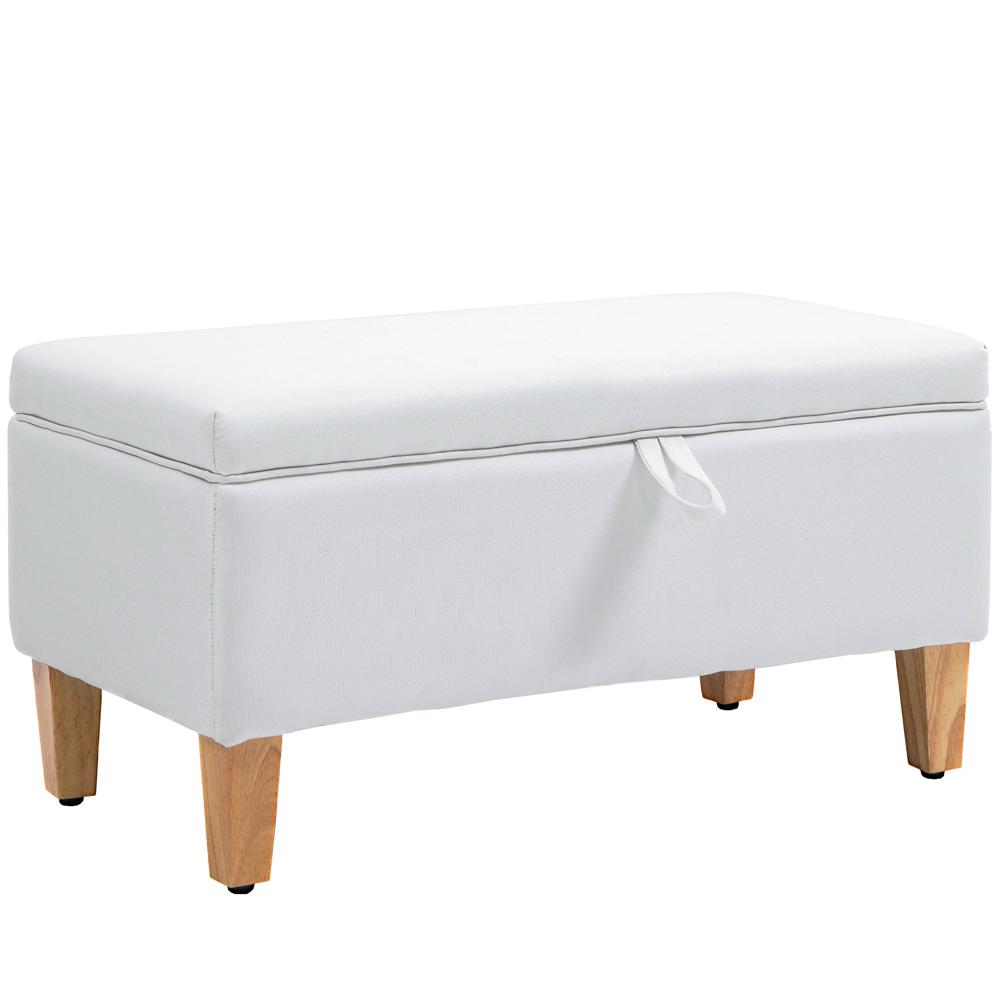 HOMCOM Linen Storage Ottoman Padded Footstool with Rubberwood Legs for Storage Box, Bed End, Shoe Bench, Seating, Cream White - North Peak Garden Furniture