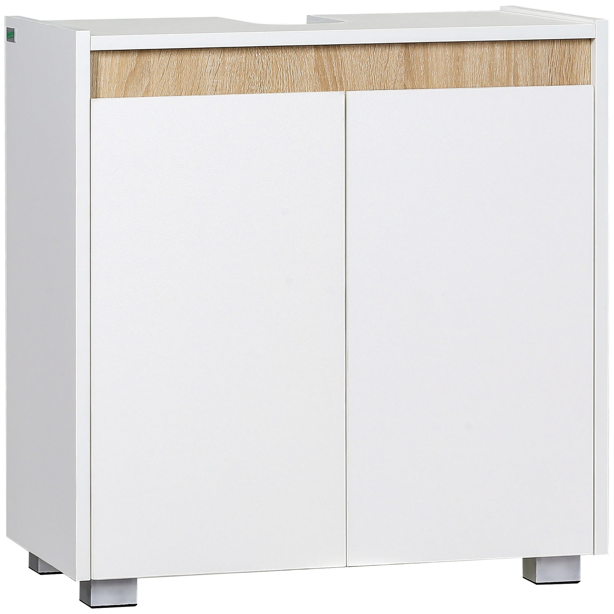 kleankin Modern Bathroom Sink Cabinet, Floor Standing Under Sink Cabinet, Freestanding Storage Cupboard with Double Doors, White - North Peak Garden Furniture
