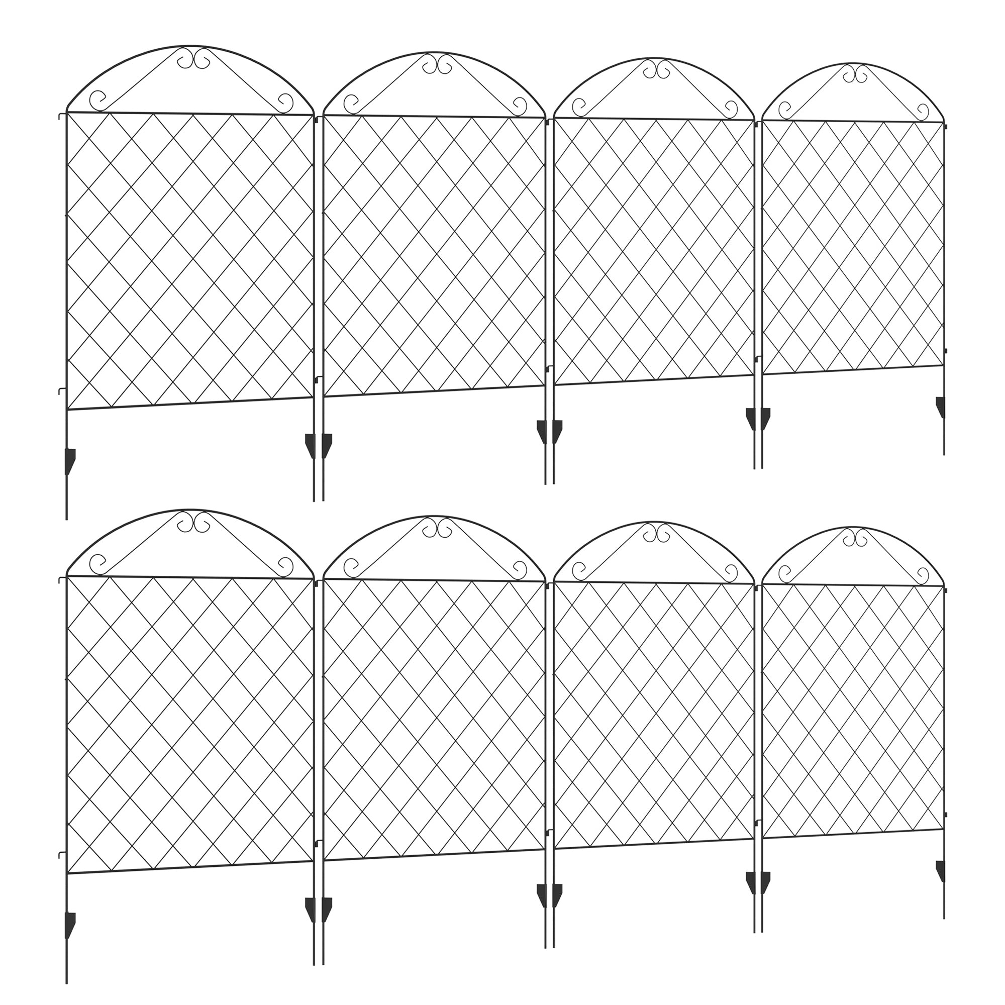 Outsunny Decorative Garden Fencing, 43in x 23ft Outdoor Picket Fence Panels, 8PCs Rustproof Metal Wire Landscape Flower Bed Border Edging Animal Barrier, Black - North Peak Garden Furniture