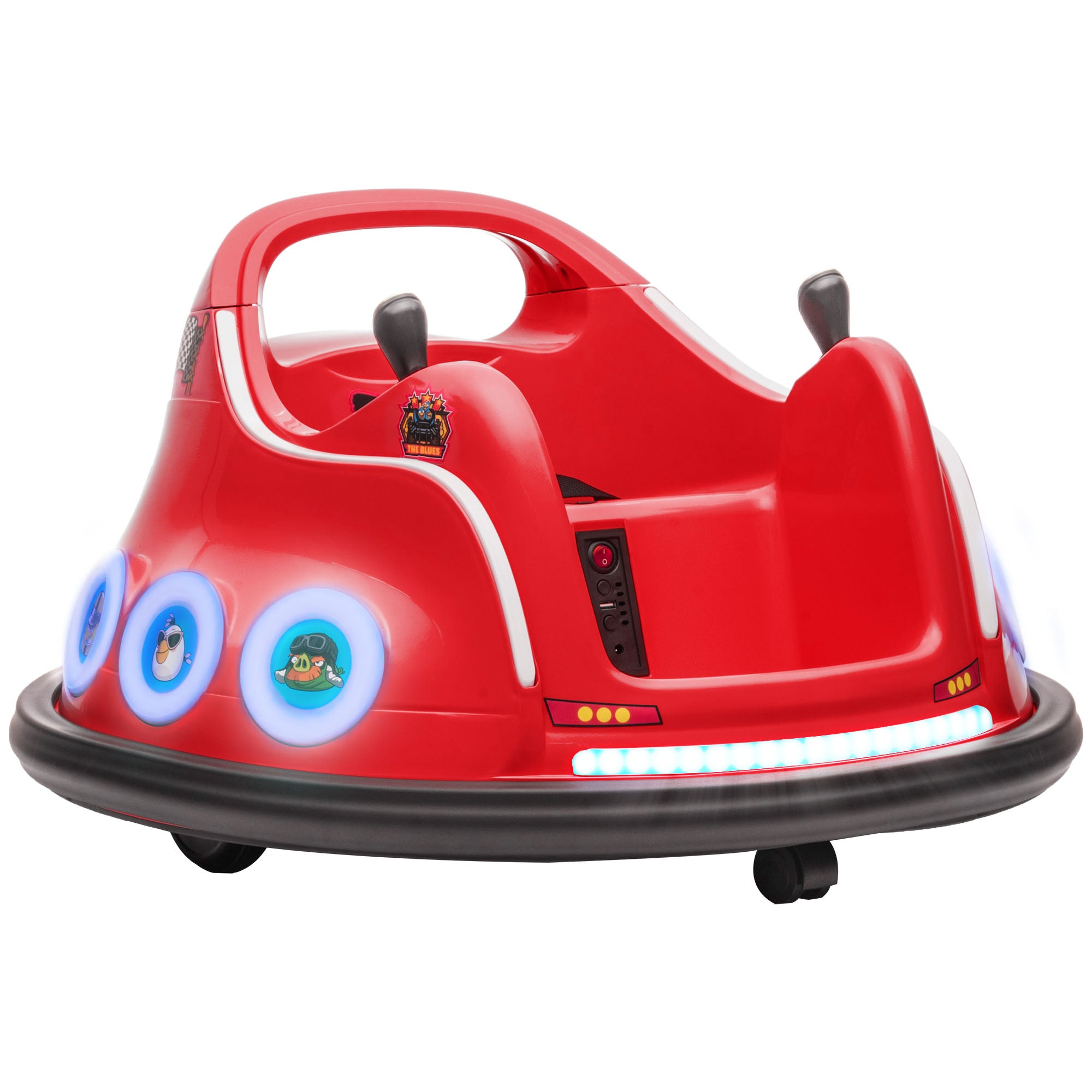 AIYAPLAY Angry Bird Licensed Waltzer Car, 12V Kids Bumper Car w/ Joysticks, Remote, Music LED Lights - Red - North Peak Garden Furniture