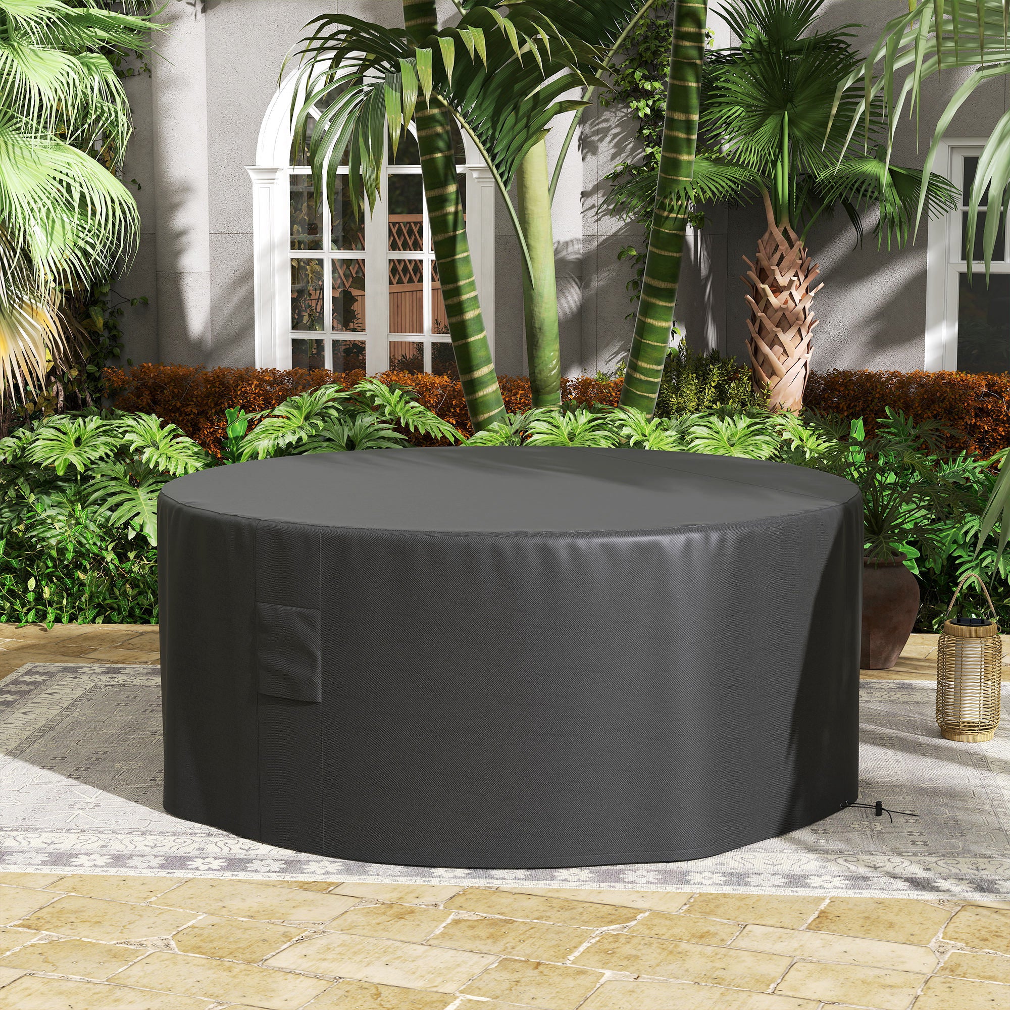 Outsunny Garden Patio Large Furniture Set Round Cover 600D Oxford Waterproof, Ф193 x 80H cm, Black - North Peak Garden Furniture