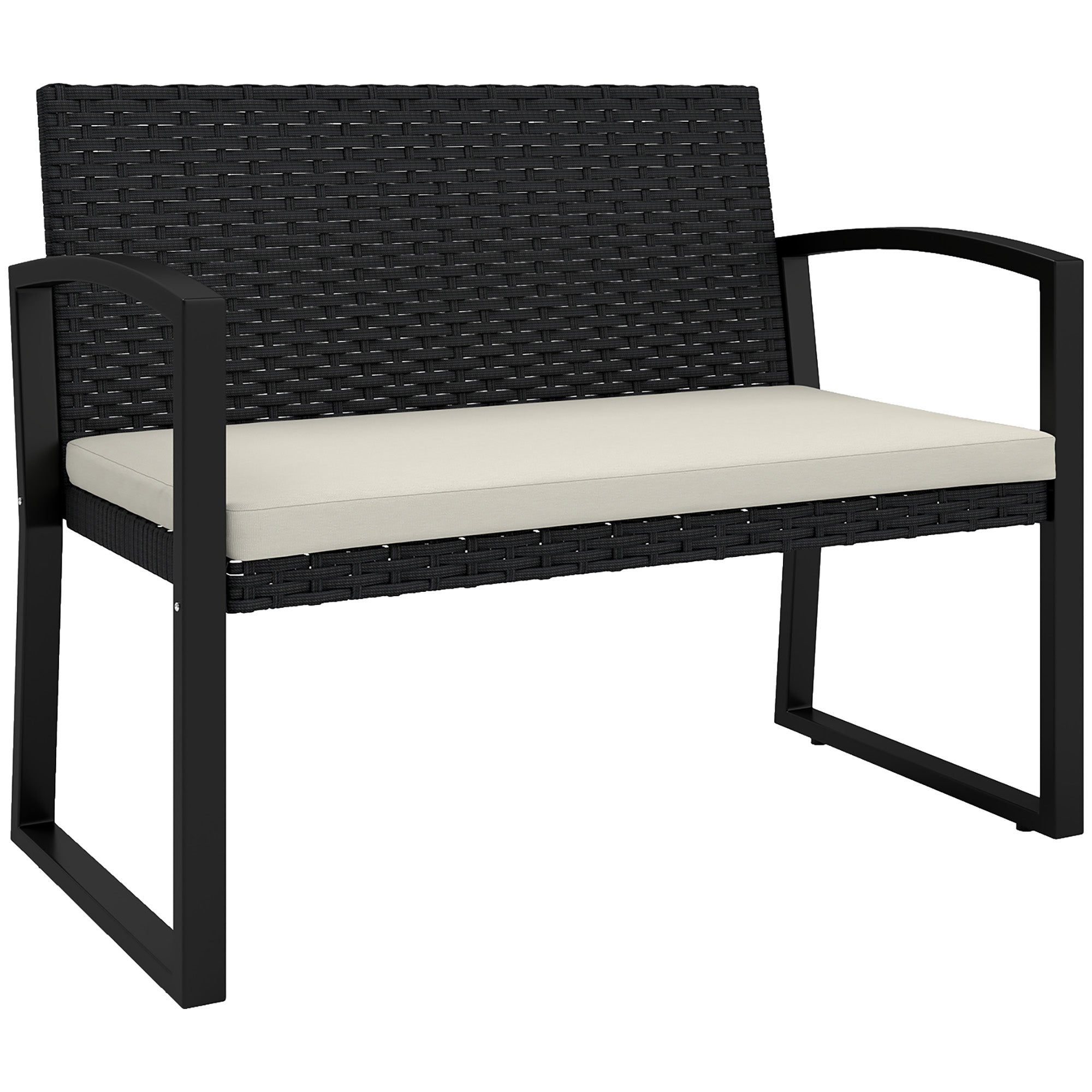 Outsunny Two-Seater Rattan Garden Bench - Beige/Black - North Peak Garden Furniture