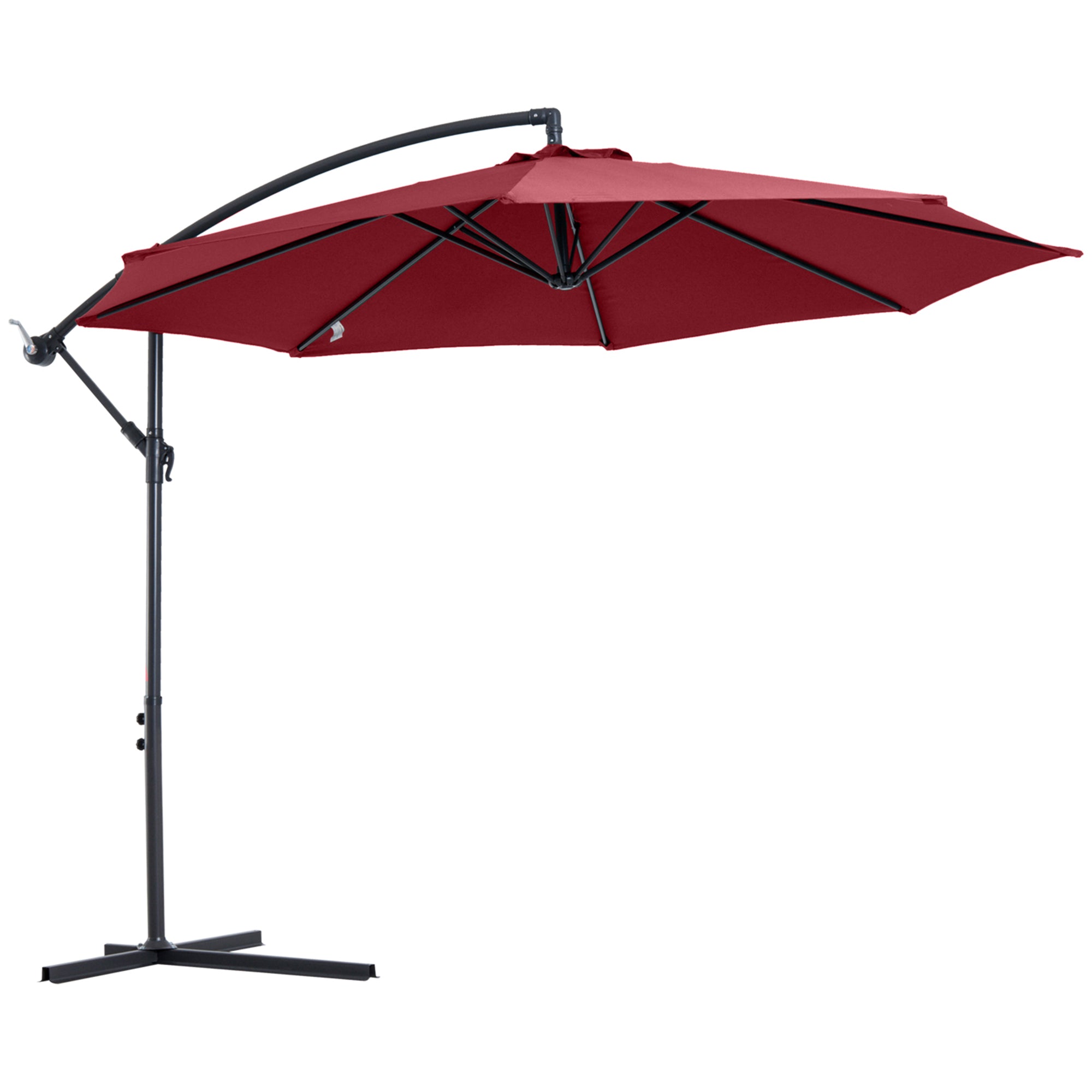 Outsunny Cantilever Umbrella Parasol Hanging Banana Steel Dark Green 3M Patio Wine Red - North Peak Garden Furniture