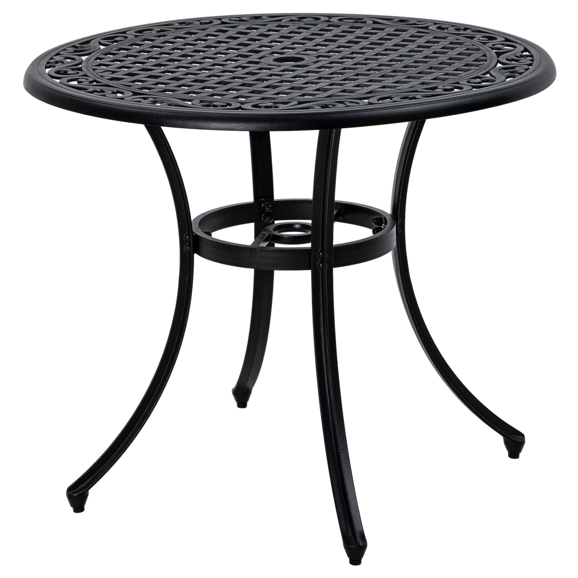 Outsunny Φ90cm Four-Seated Round Aluminium Garden Table, with Parasol Hole - North Peak Garden Furniture