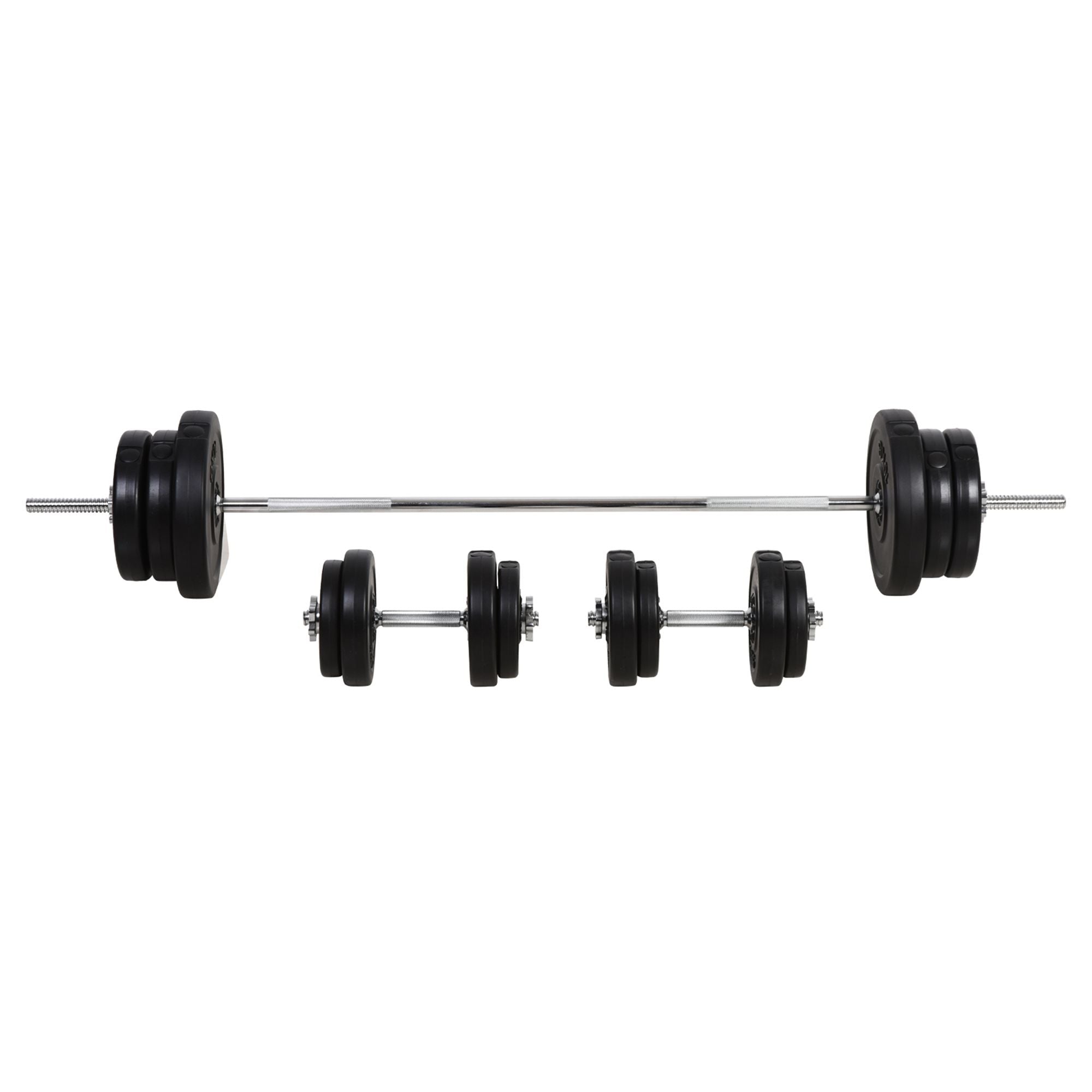 HOMCOM Dumbbell and Barbell Set with 65kg Adjustable Barbell Weights Set, for Home Gym - Black - North Peak Garden Furniture