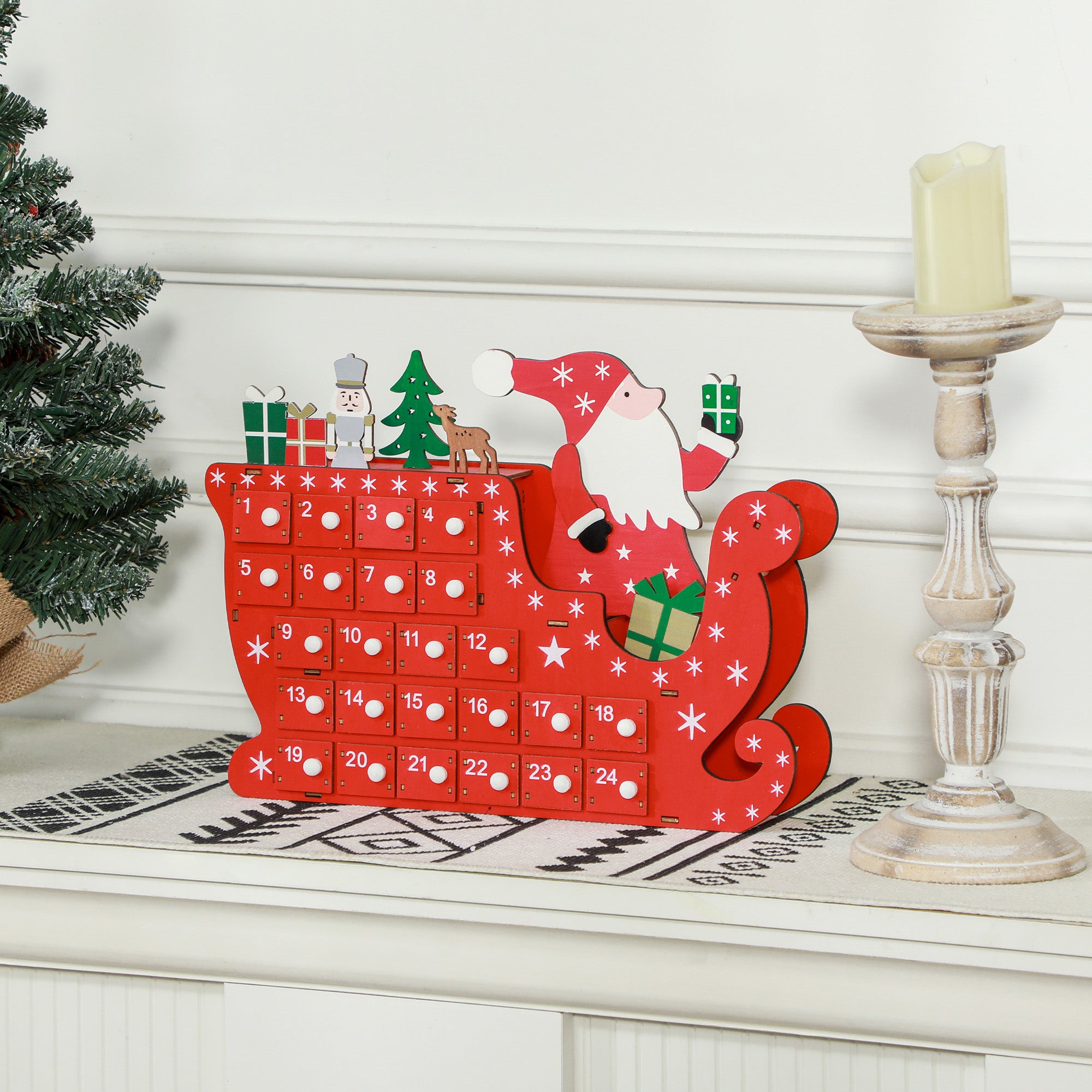 HOMCOM 24-Drawer Reusable Santa Sleigh Christmas Advent Calendar - North Peak Garden Furniture