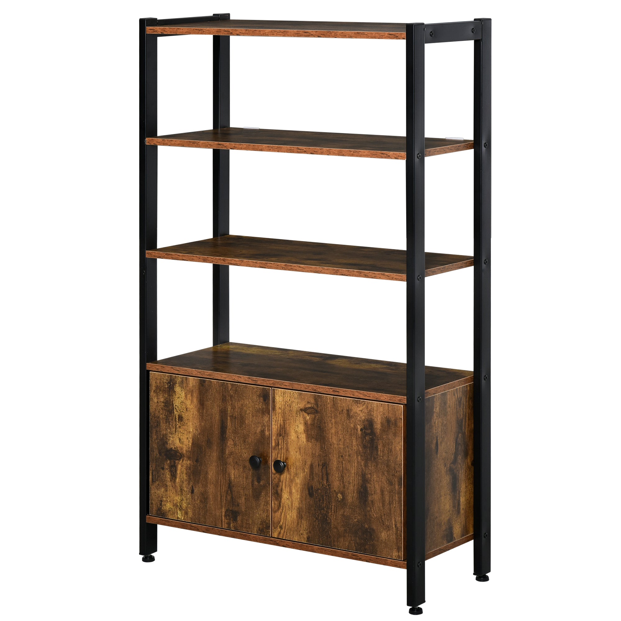 HOMCOM Industrial Bookshelf, Storage Cabinet with 3-Tier with Doors, for Home Office, Living Room Rustic Brown - North Peak Garden Furniture