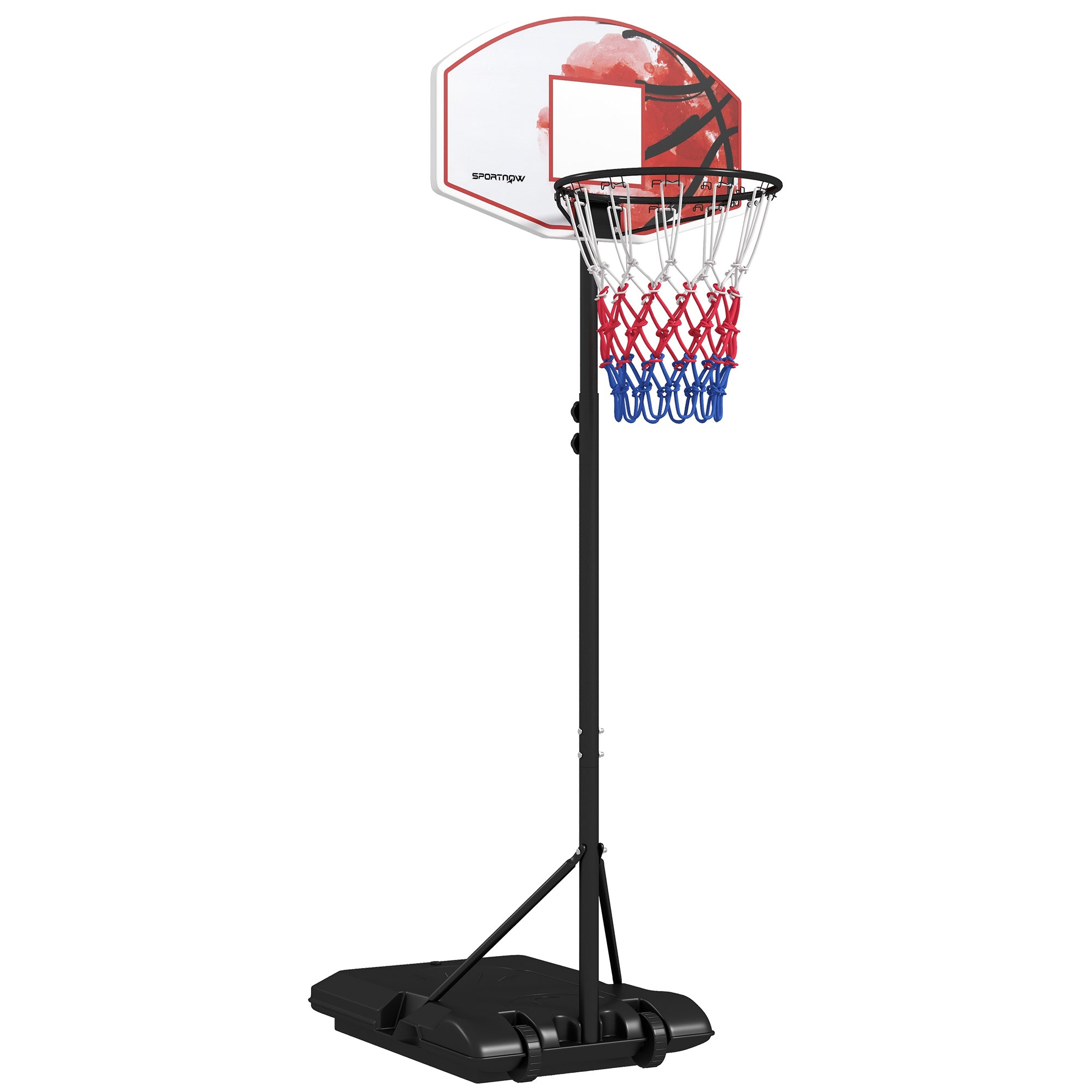 SPORTNOW Adjustable Basketball Stand Net System, with Wheels, Enlarged Base, PE, Backboard, 179-209cm - North Peak Garden Furniture