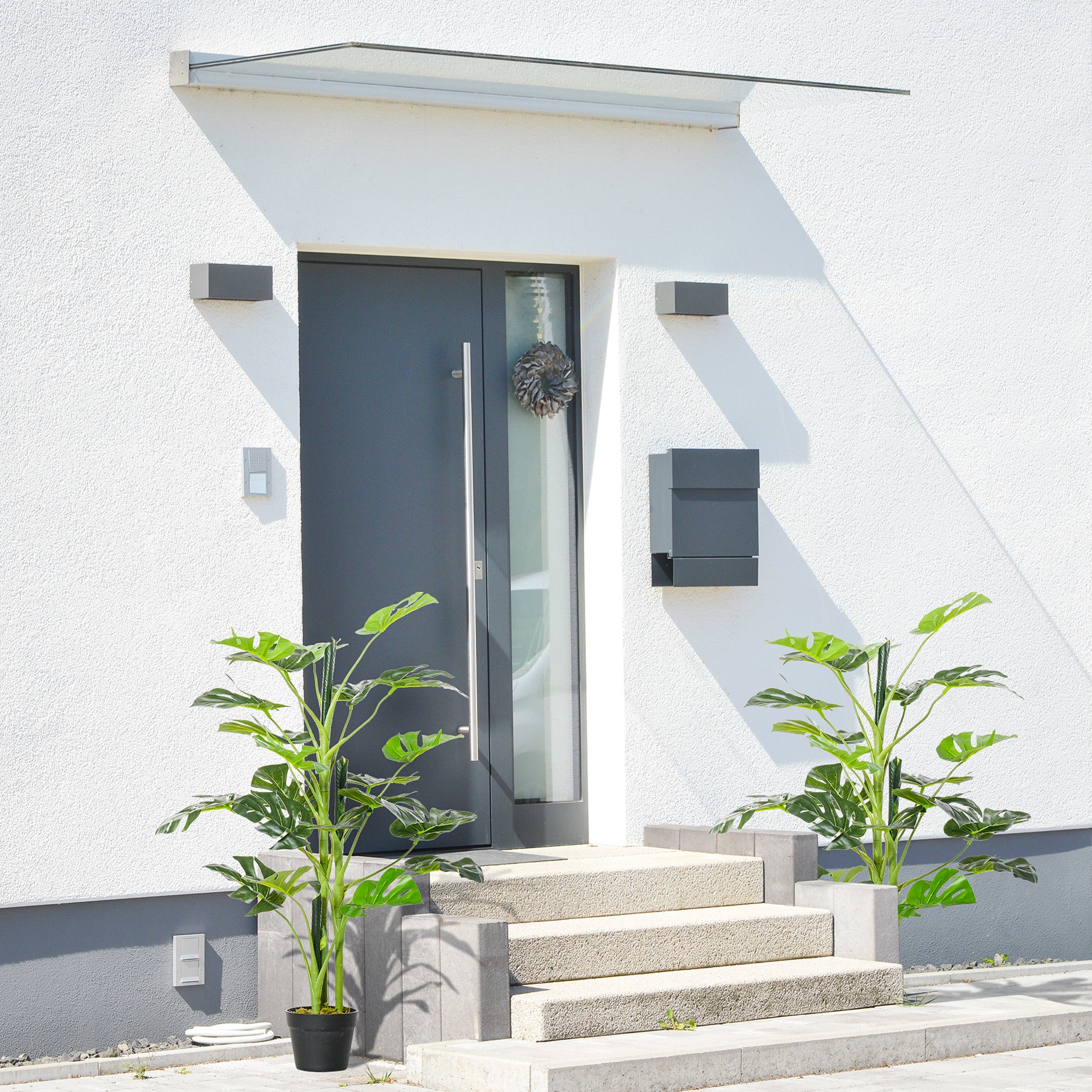 Outsunny 100cm/3.3FT Artificial Monstera Tree Decorative Cheese Plant 21 Leaves with Nursery Pot, Fake Tropical Palm Tree for Indoor Outdoor Décor, Set of 2 - North Peak Garden Furniture