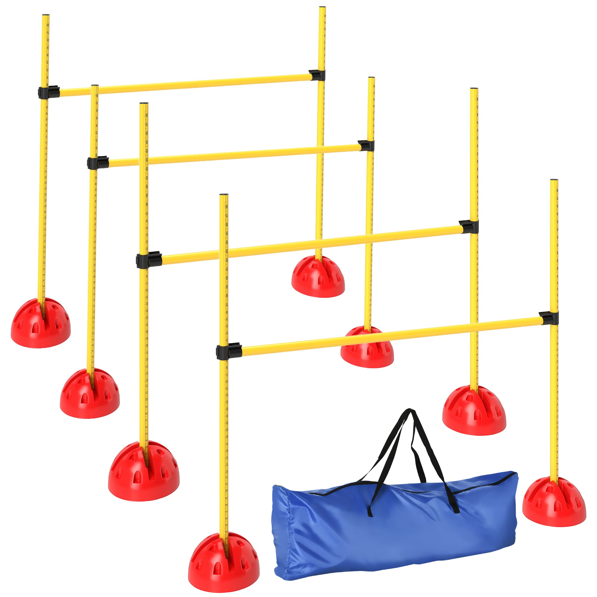 PawHut 4 Piece Dog Agility Equipment with 4 Hurdle & Carry Bag for Jump Training, Yellow - North Peak Garden Furniture