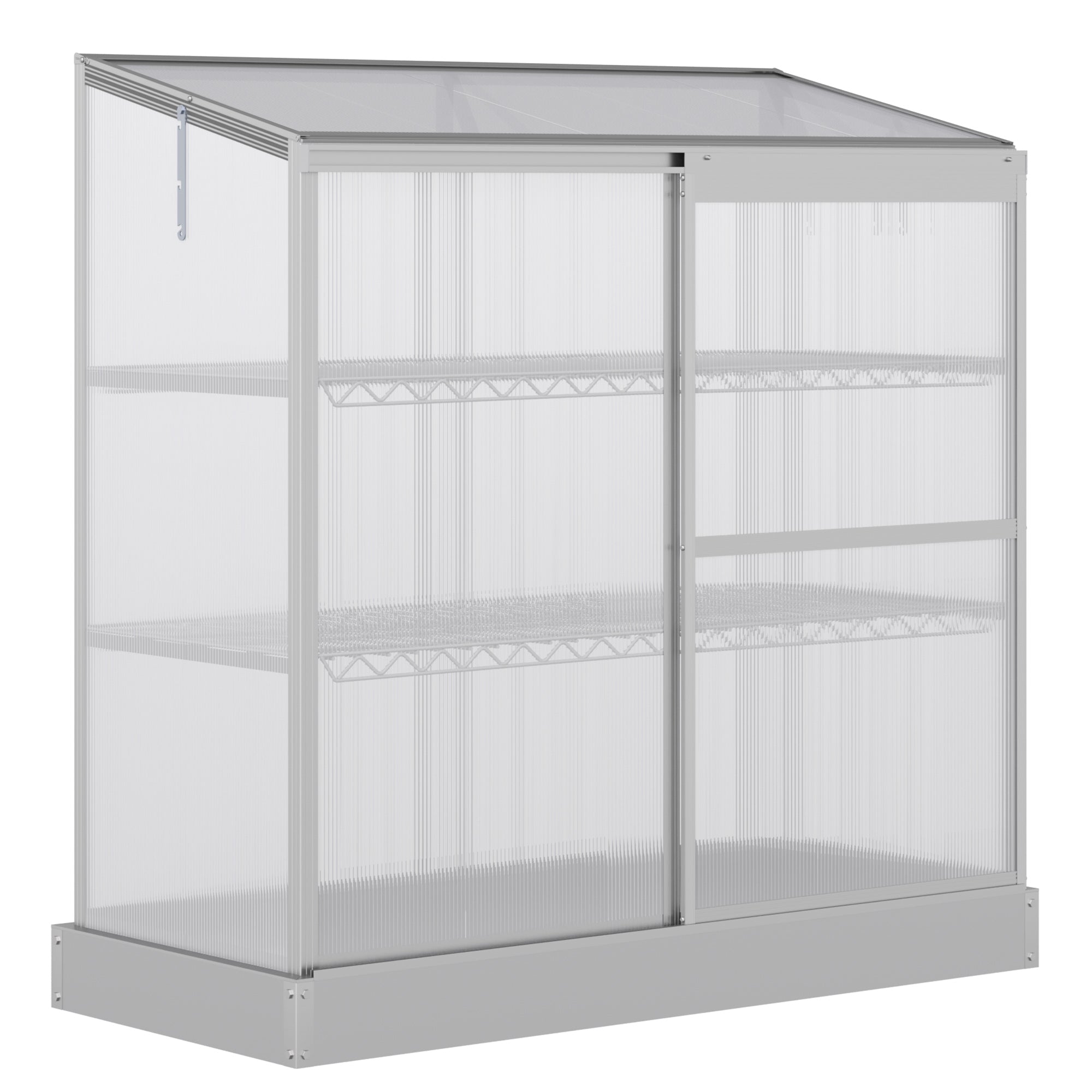 Outsunny 3 Tier Greenhouse Garden Outdoor Cold Frame Plant Flower Growth Transparent Polycarbonate Board Openable Roof Sliding Door w/ Foundation 131L x 58W x 140H cm - North Peak Garden Furniture