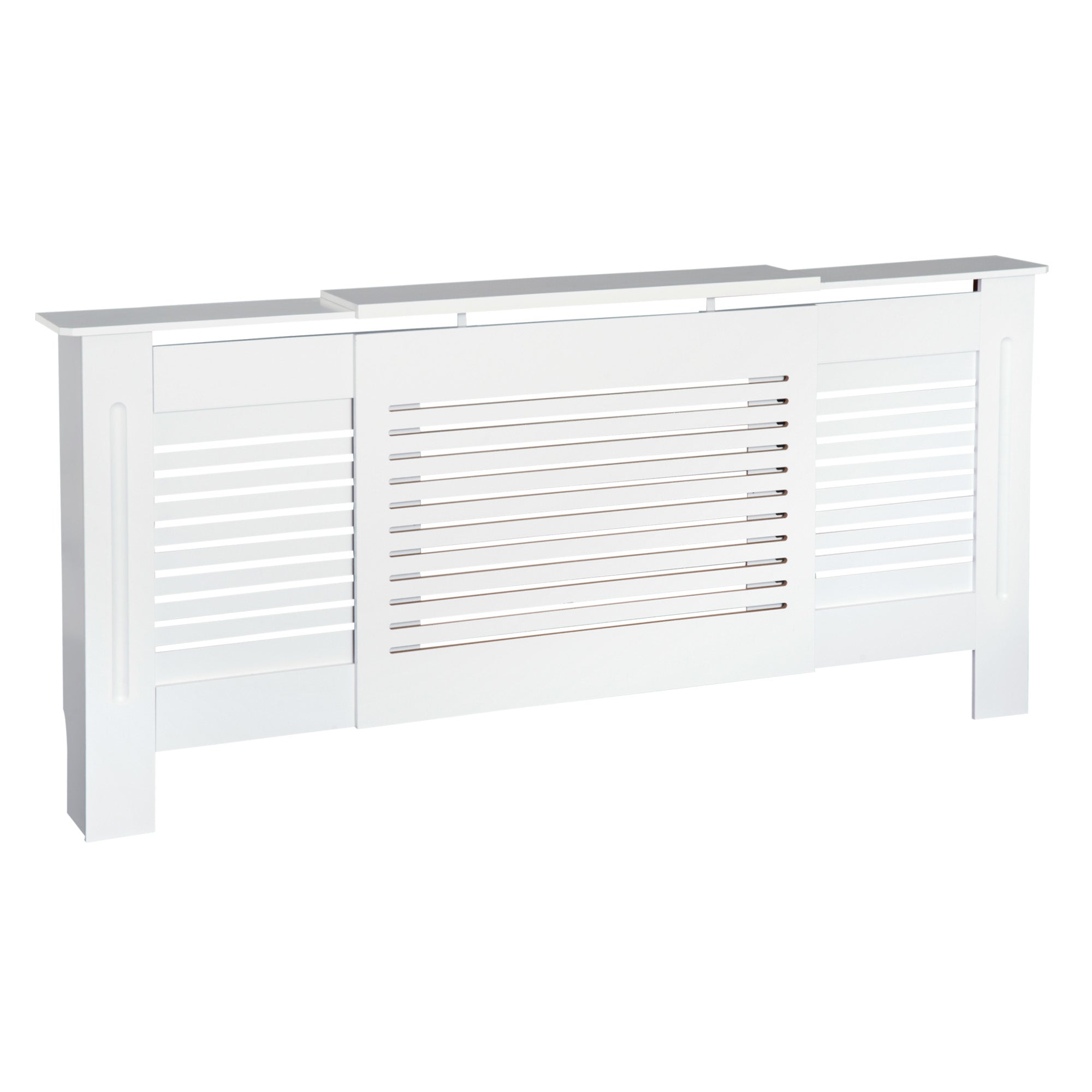 HOMCOM MDF Extendable Radiator Cover Cabinet Shelving Home Office Slatted Design White 139-208.5L x 20.5W x 82.5H cm - North Peak Garden Furniture