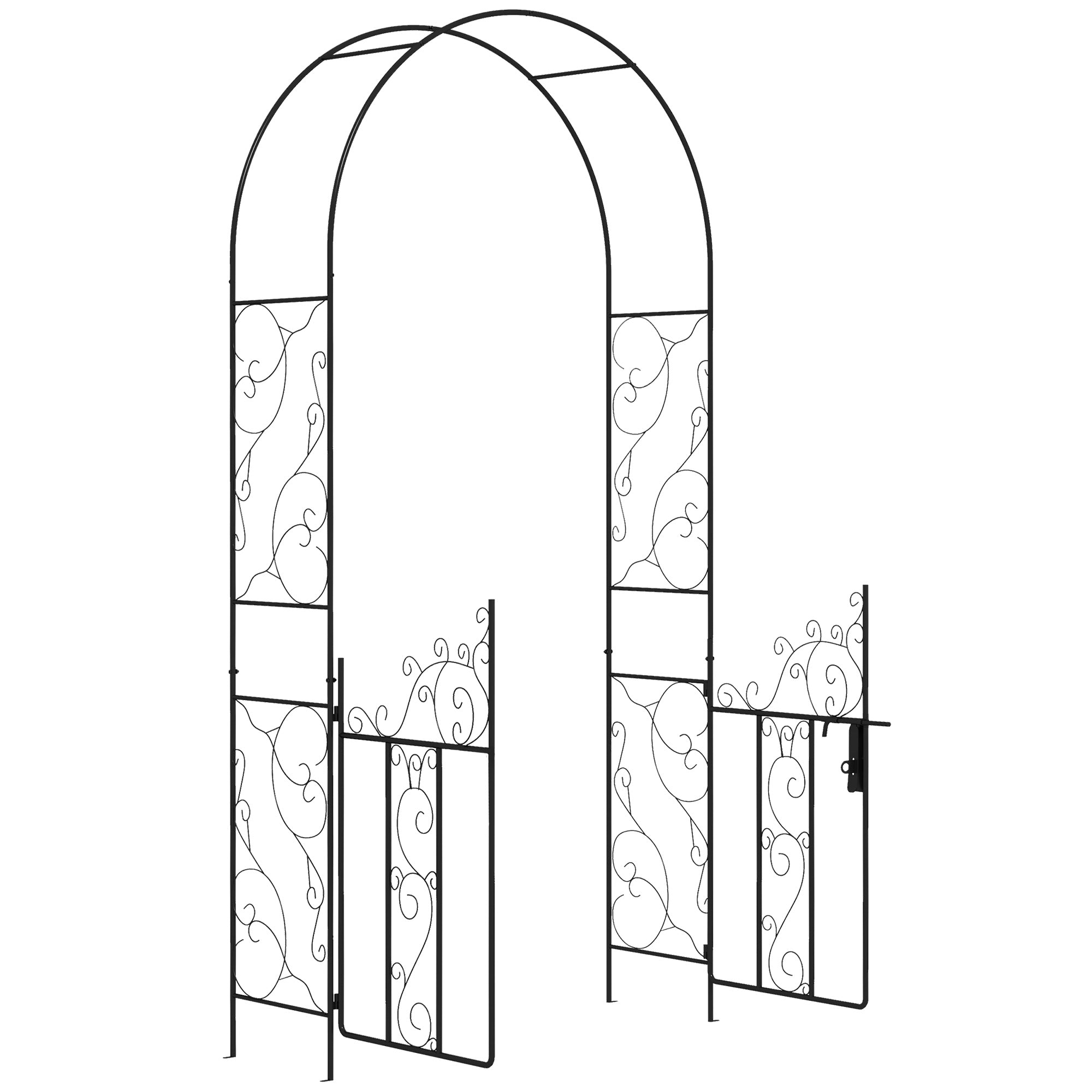 Outsunny Outdoor Garden Arch with Double Gates, Metal Garden Arbor for Climbing Plants, Roses, Vines, Wedding Arch for Outdoor, 125L x 38W x 227H cm, Black - North Peak Garden Furniture
