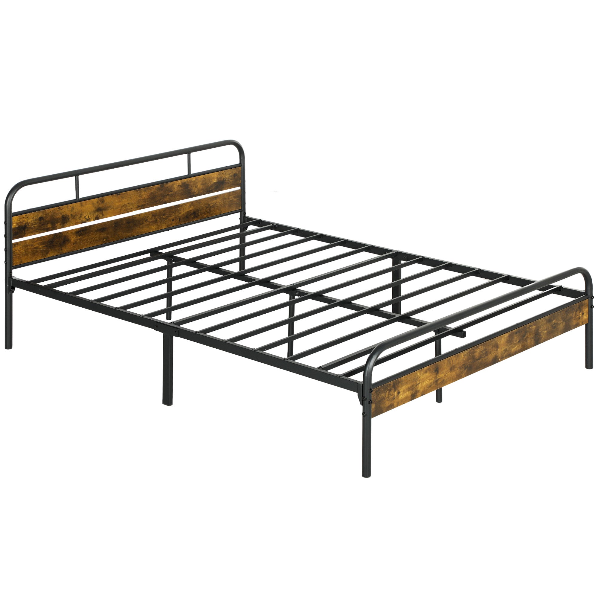 HOMCOM Industrial-Style King Bed Frame - Black/Brown - North Peak Garden Furniture